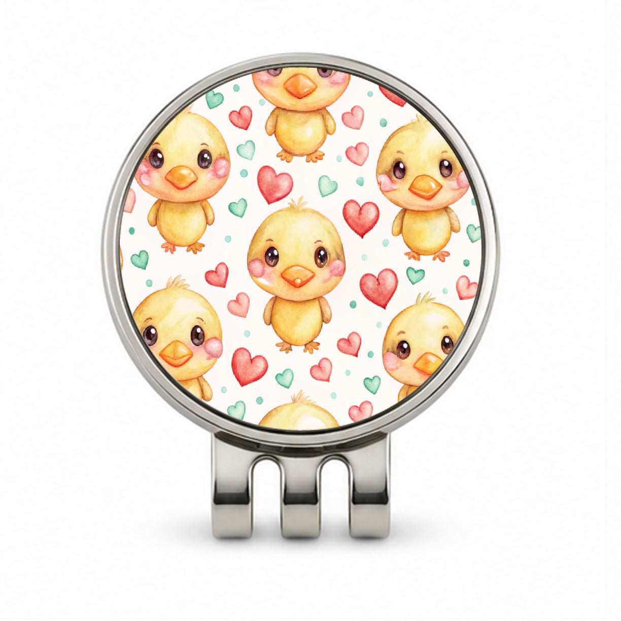 Cute Ducks Hearts Watercolor Golf Hat Clip with Ball Marker