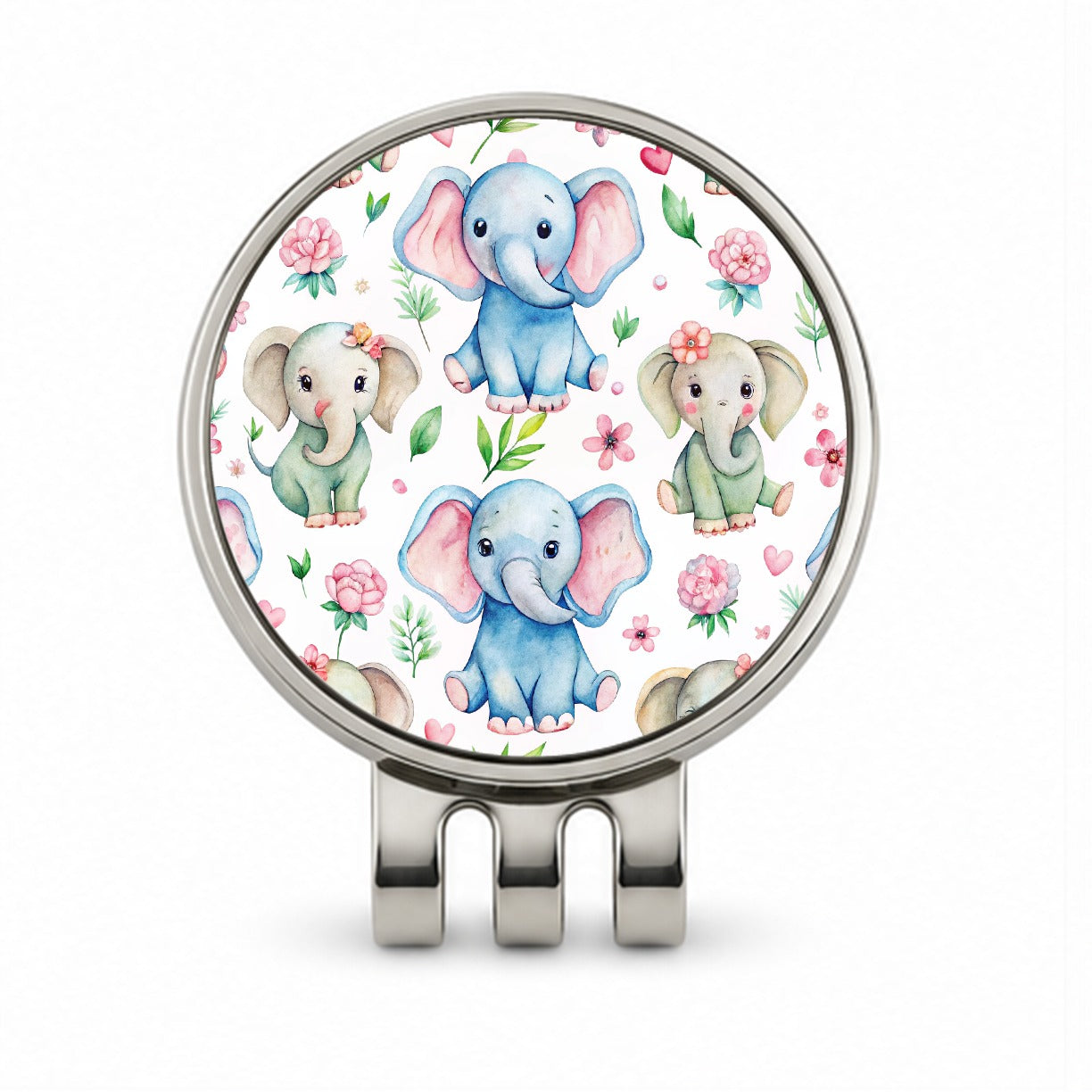 Cute Elephants Hearts Watercolor Golf Hat Clip with Ball Marker