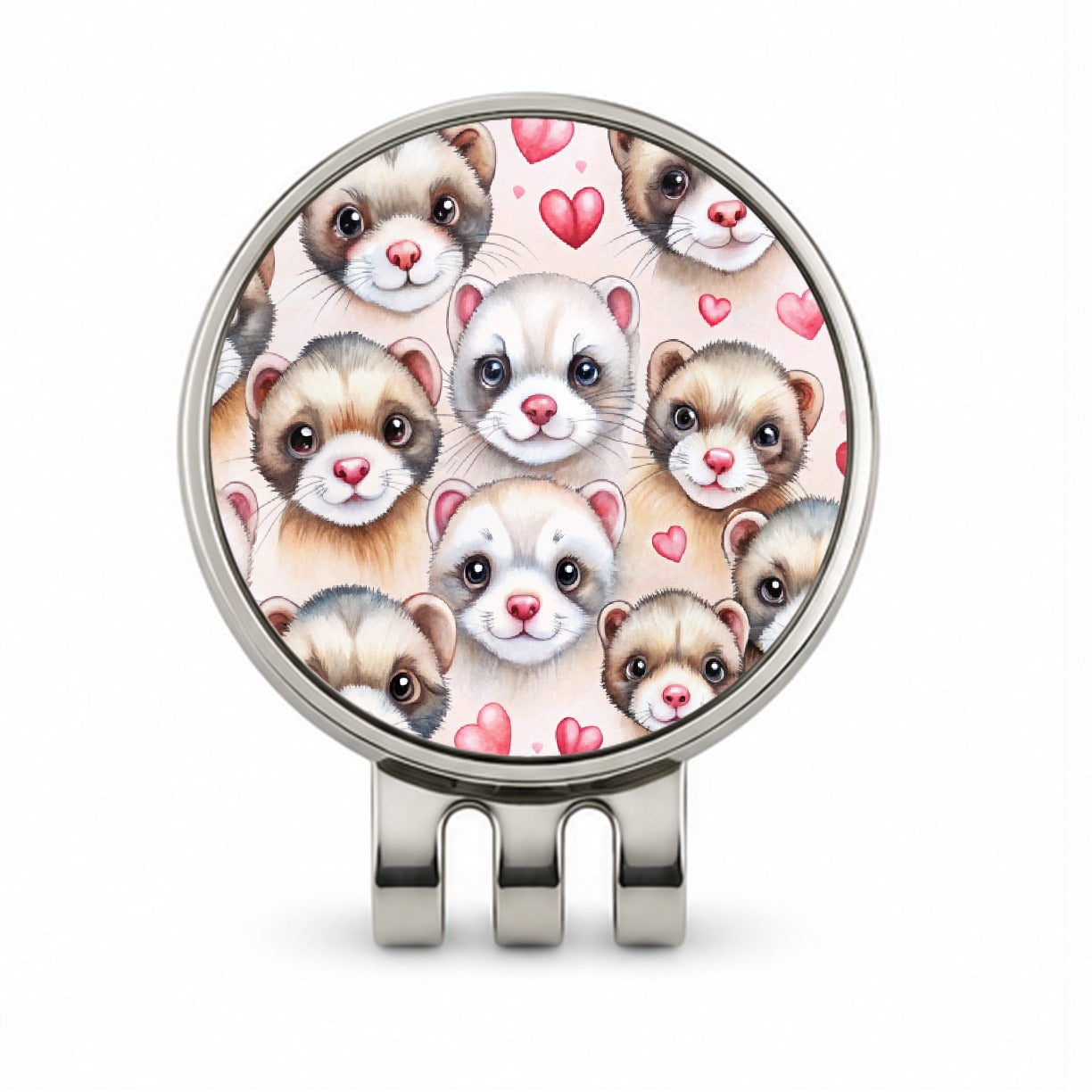 Cute Ferret Faces Hearts Watercolor Golf Hat Clip with Ball Marker