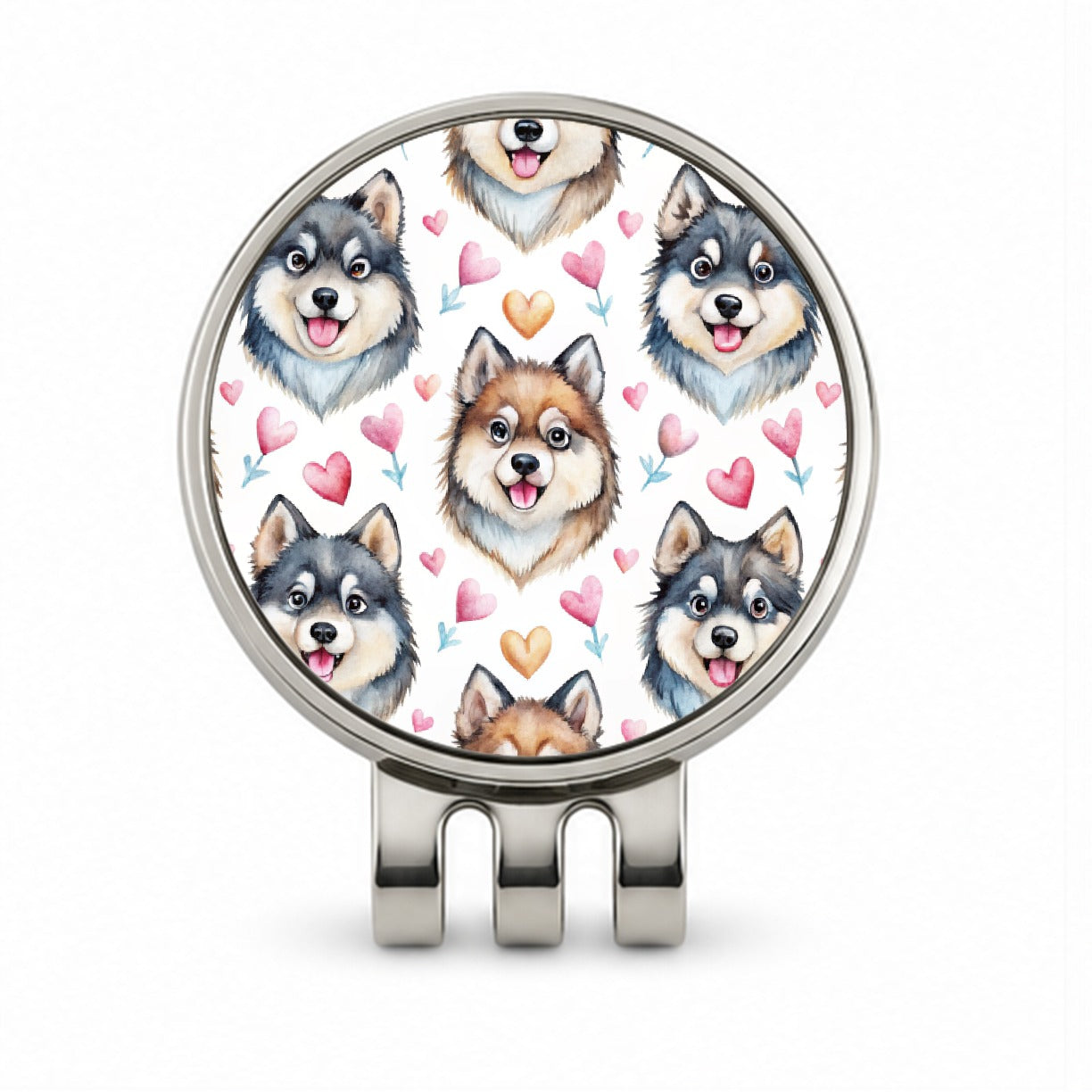 Cute Finnish Lapphund Dog Faces Golf Hat Clip with Ball Marker