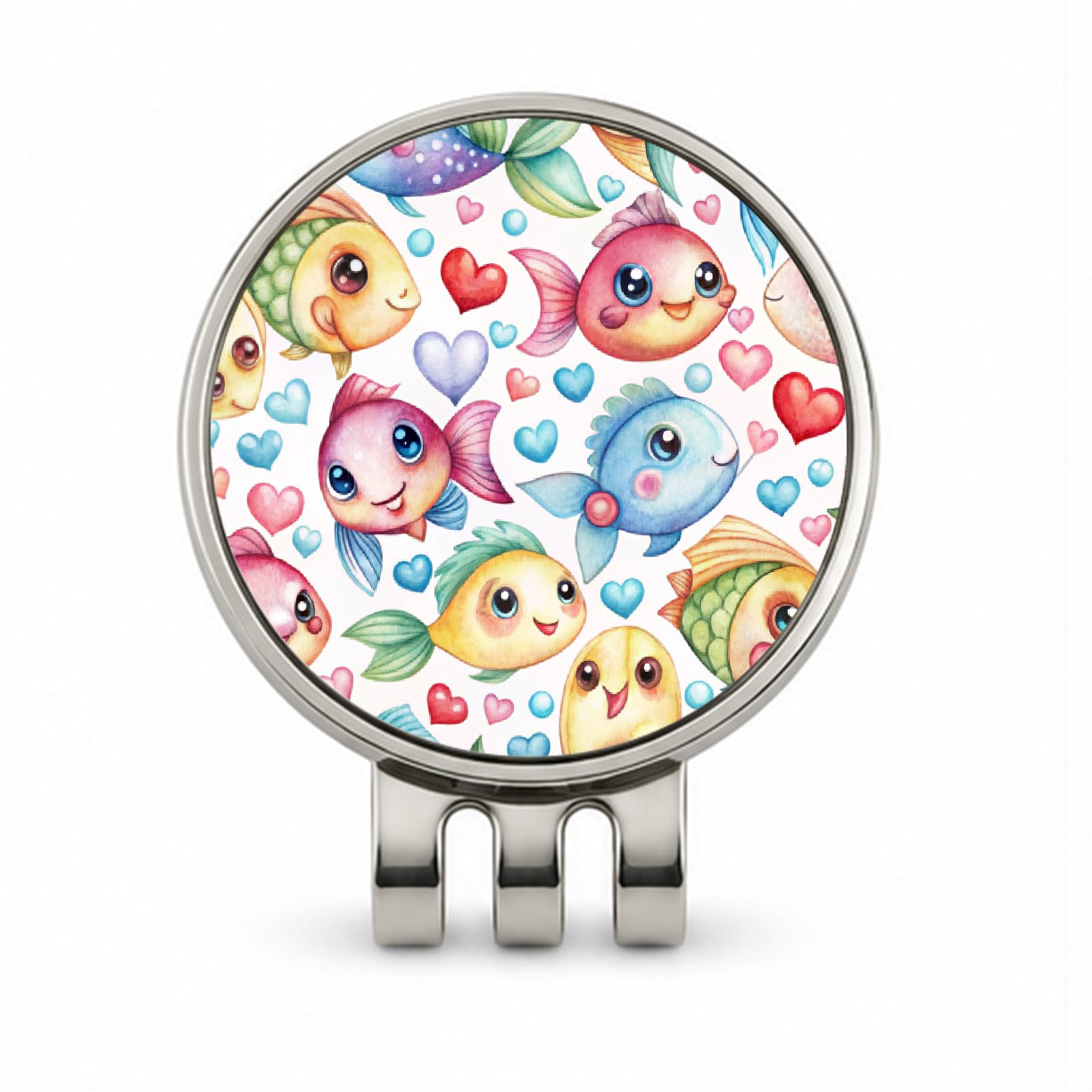 Cute Fish Faces Hearts Watercolor Golf Hat Clip with Ball Marker