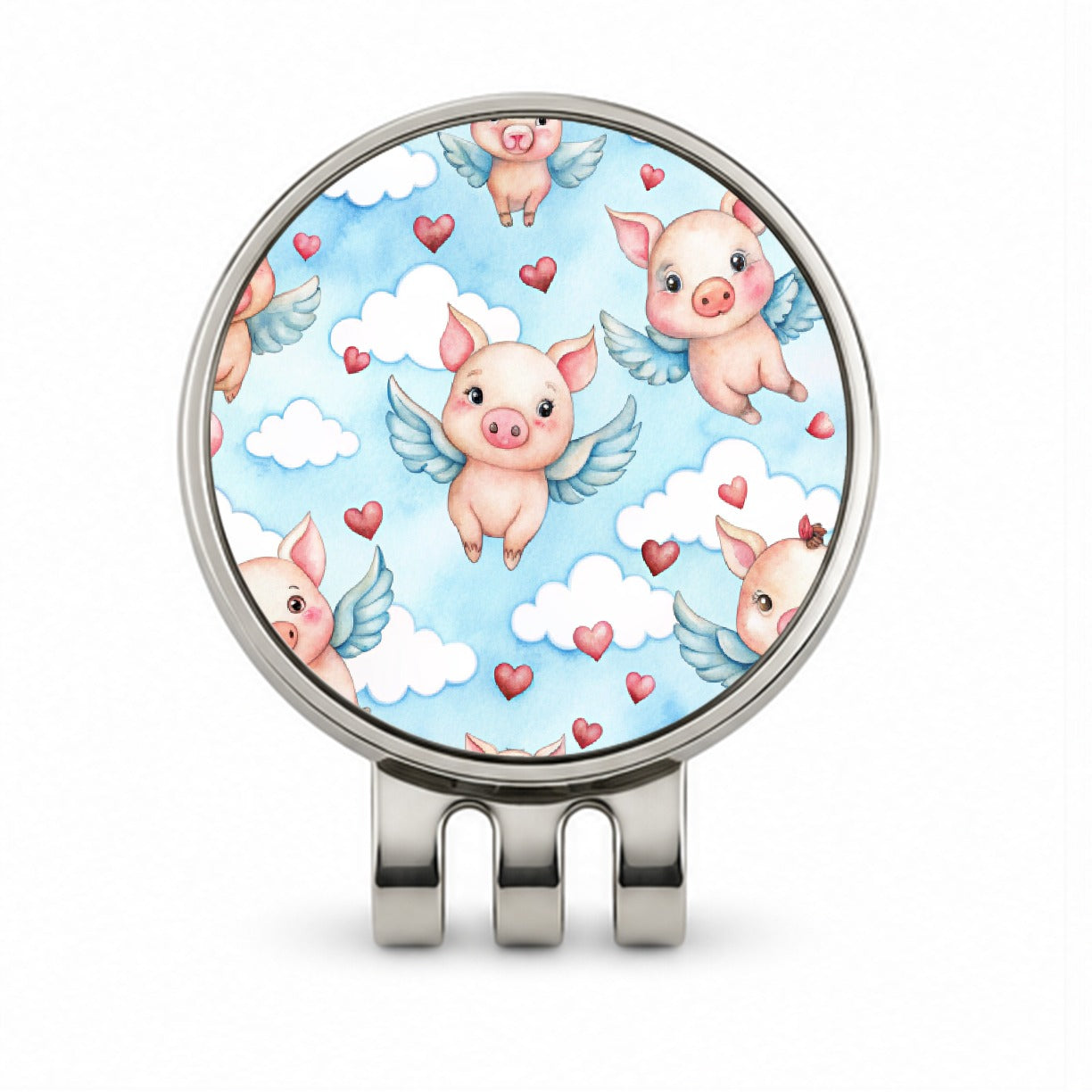 Cute Flying Pigs Hearts Watercolor Golf Hat Clip with Ball Marker