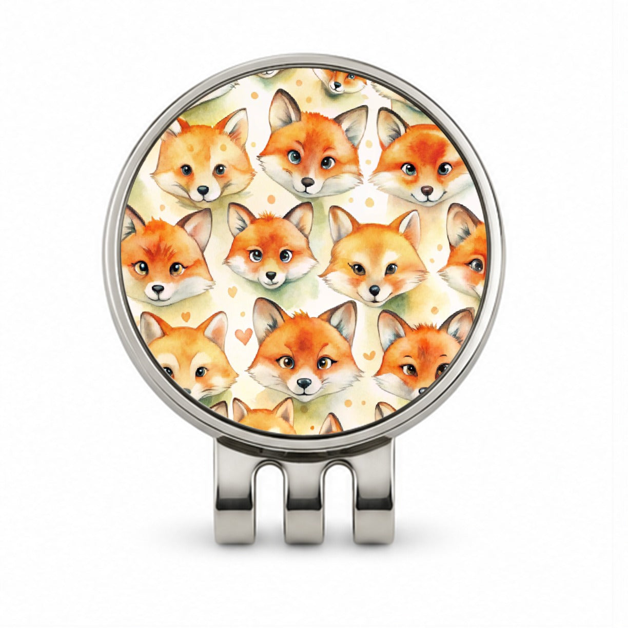 Cute Fox Faces Watercolor Golf Hat Clip with Ball Marker
