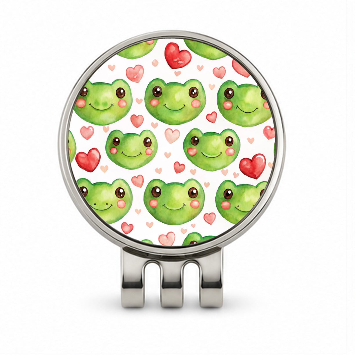 Cute Frog Faces Hearts Watercolor Golf Hat Clip with Ball Marker