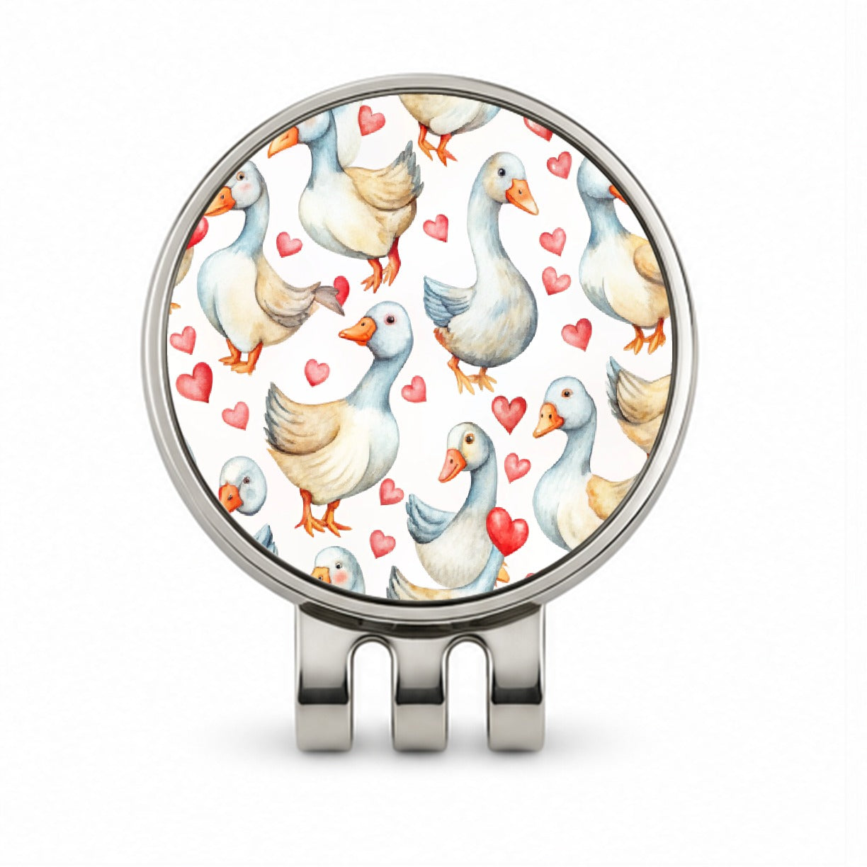 Cute Geese Hearts Watercolor Golf Hat Clip with Ball Marker