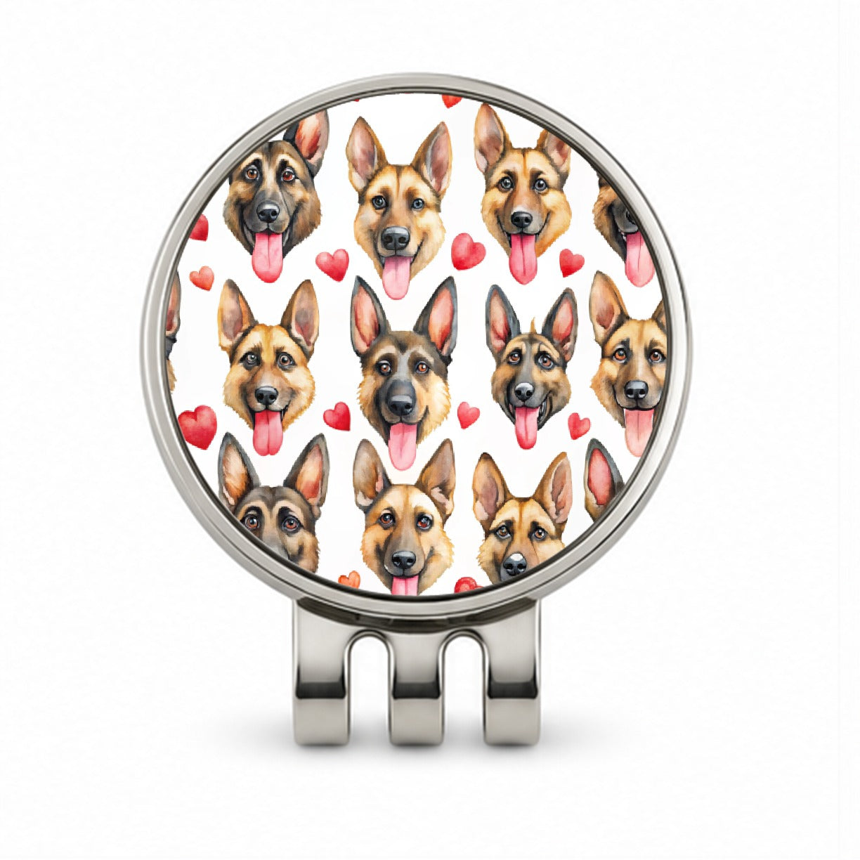 Cute German Shepherd Dog Faces Hearts Golf Hat Clip with Ball Marker