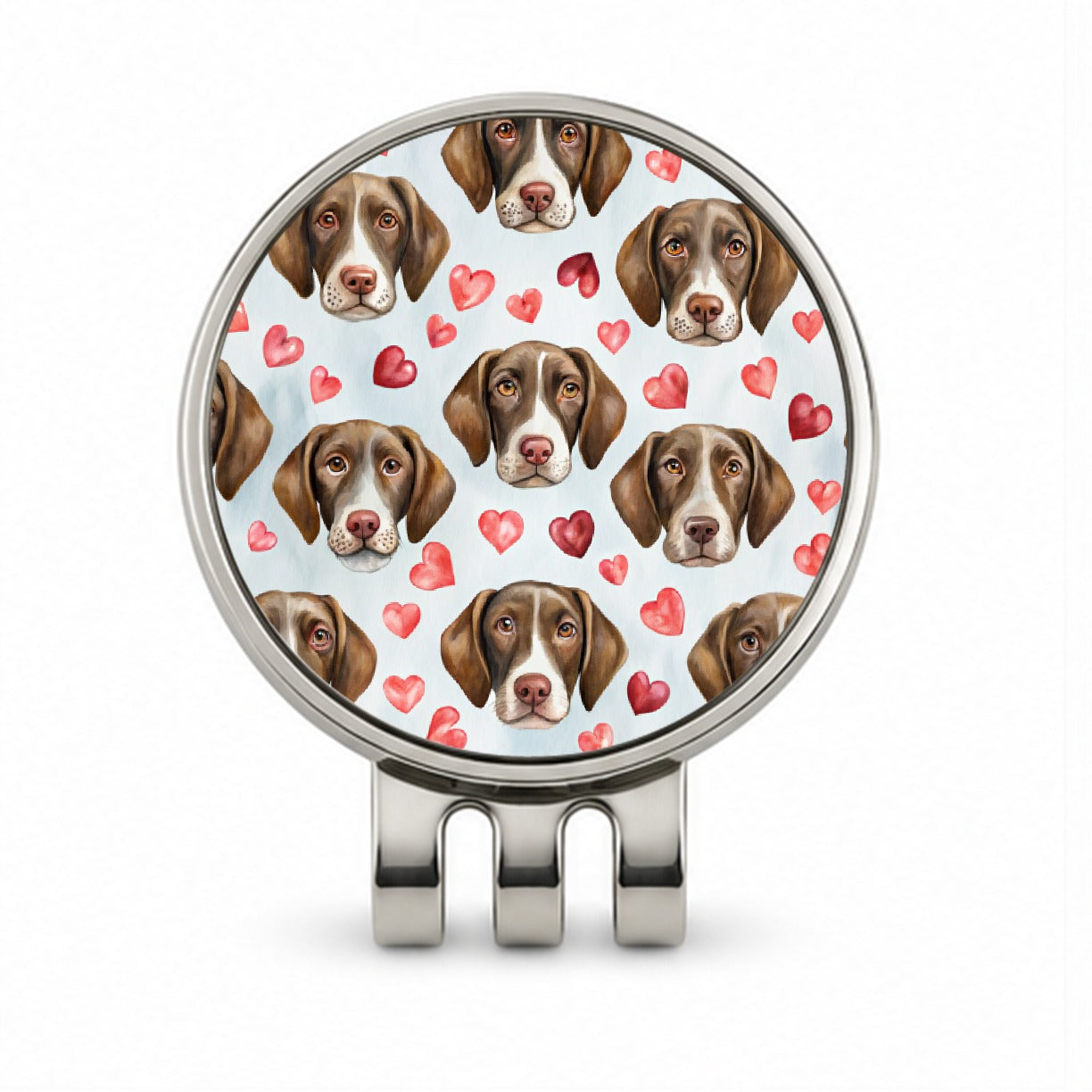Cute German Shorthaired Pointer Dog Faces Hearts Golf Hat Clip with Ball Marker