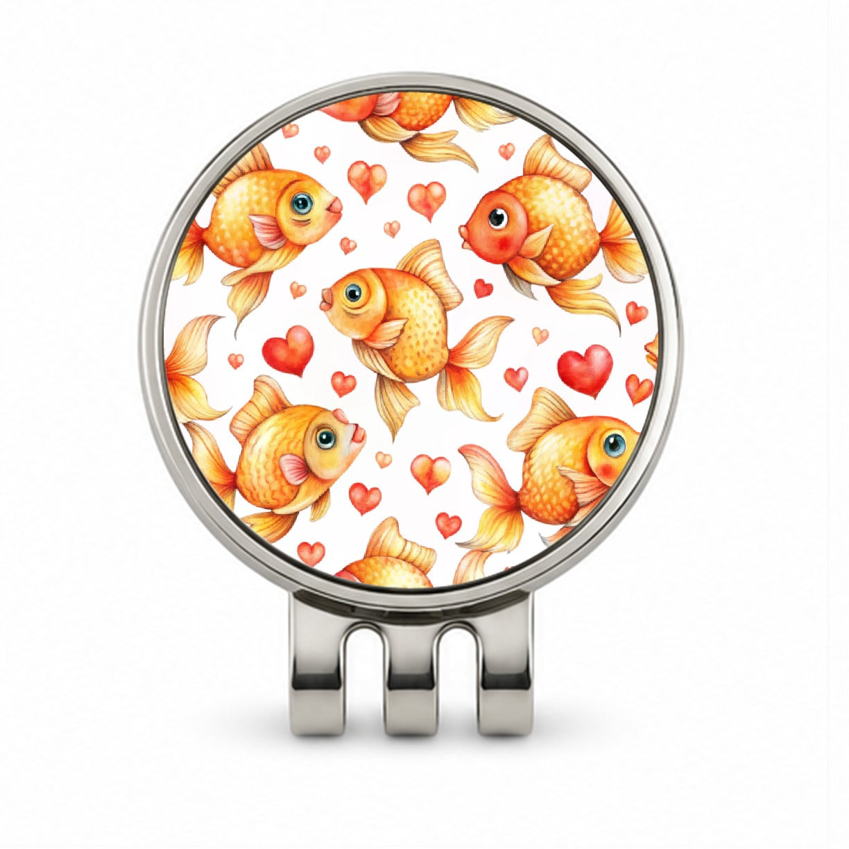 Cute Gold Fish Hearts Watercolor Golf Hat Clip with Ball Marker