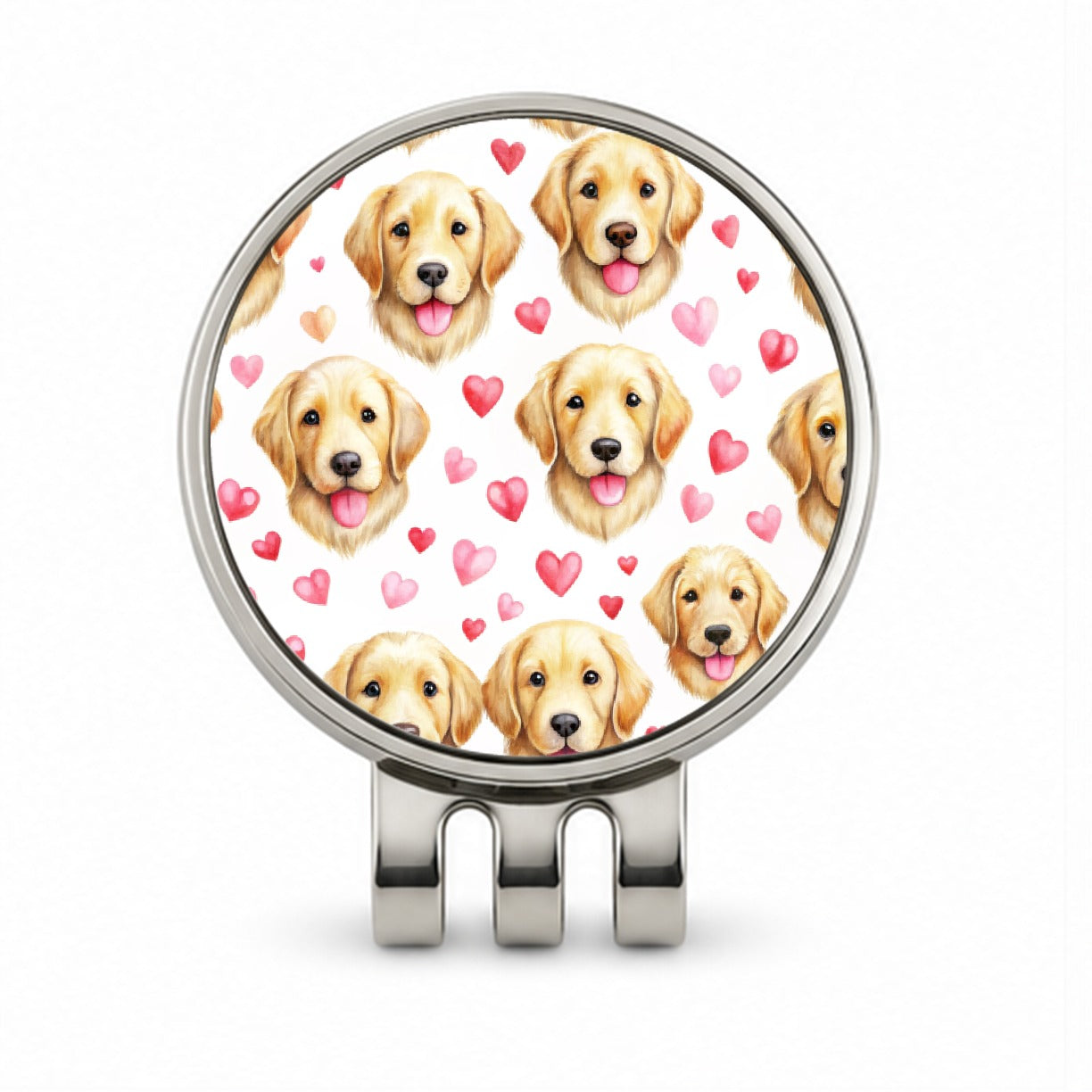 Cute Golden Retriever Dog Faces Hearts Golf Hat Clip with Ball Marker