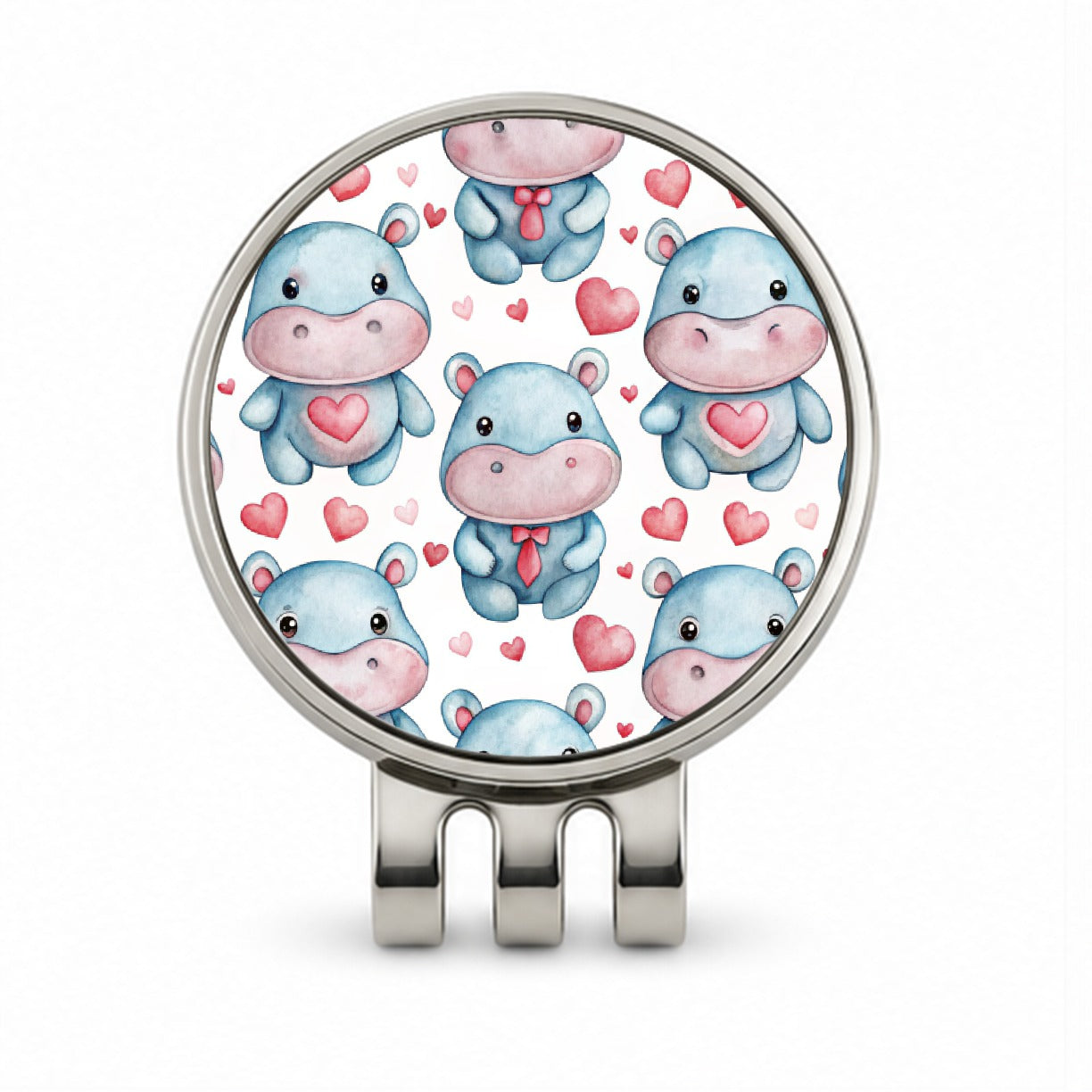 Cute Hippopotamus Hearts Watercolor Golf Hat Clip with Ball Marker