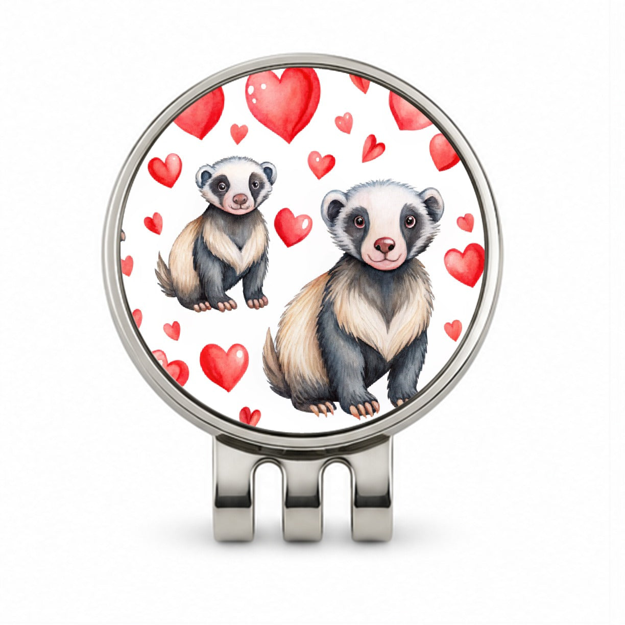 Cute Honey Badger Hearts Watercolor Golf Hat Clip with Ball Marker