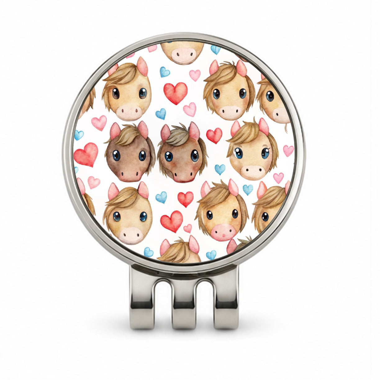 Cute Horse Faces Hearts Watercolor Golf Hat Clip with Ball Marker
