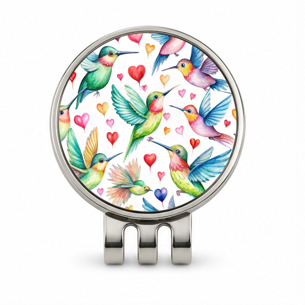 Cute Hummingbirds Hearts Watercolor Golf Hat Clip with Ball Marker