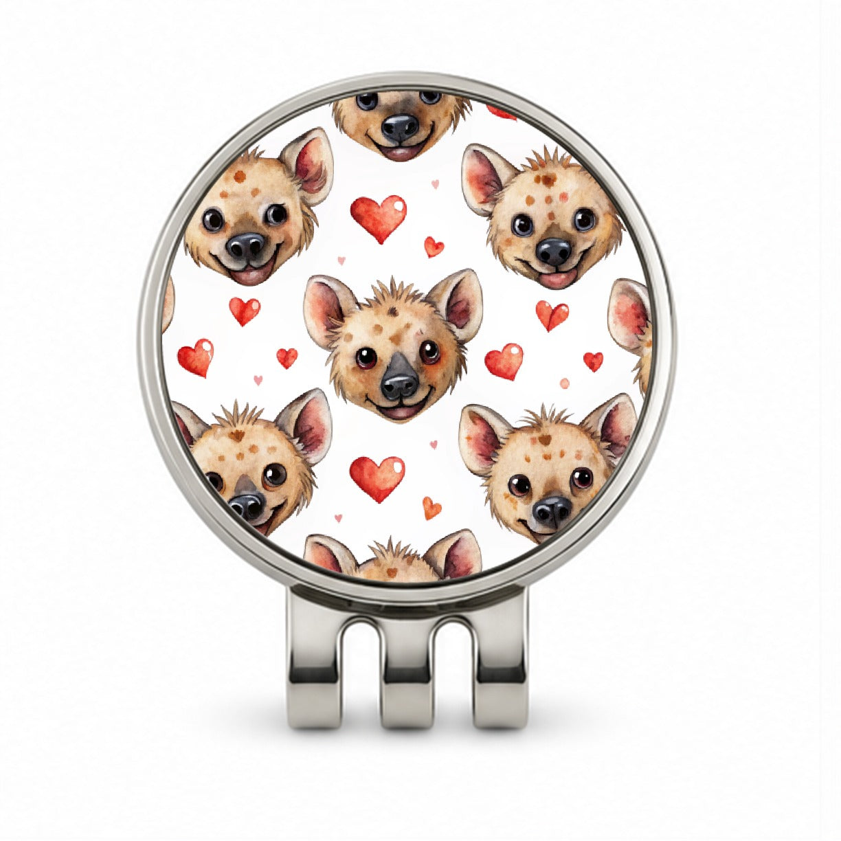 Cute Hyenas Faces Hearts Watercolor Golf Hat Clip with Ball Marker
