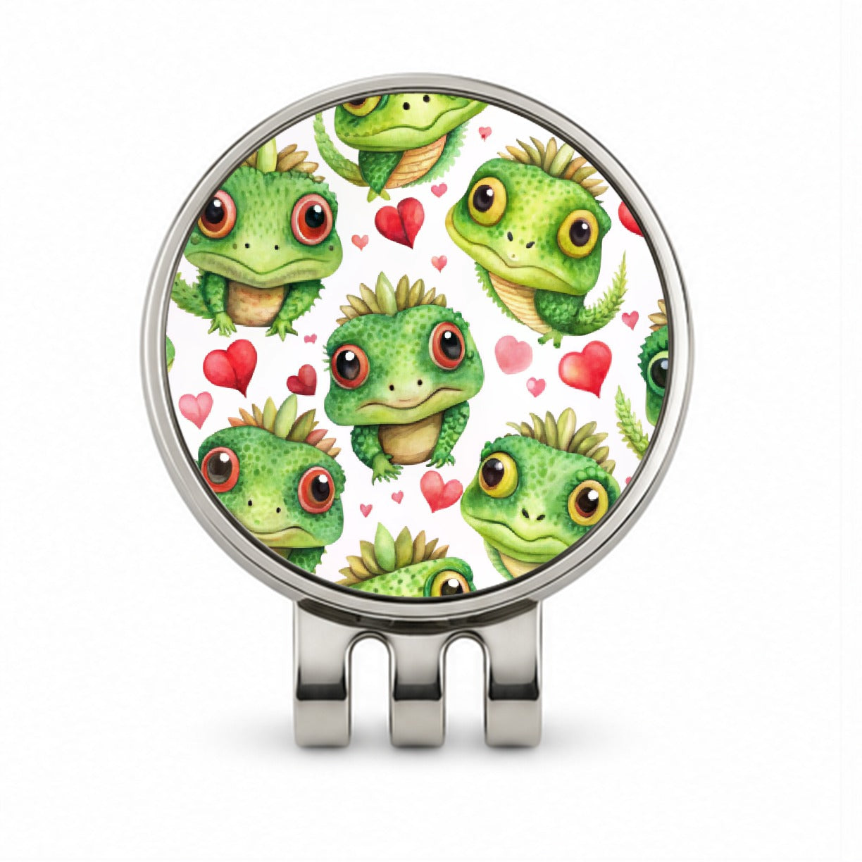 Cute Iguanas Hearts Watercolor Golf Hat Clip with Ball Marker