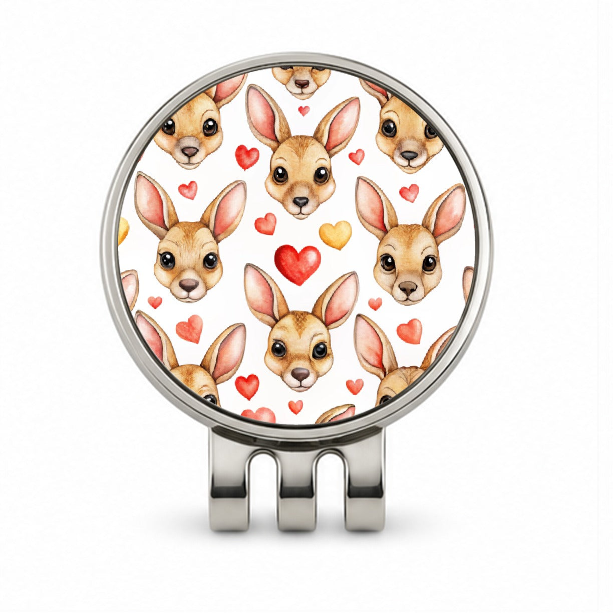 Cute Kangaroo Faces Hearts Golf Hat Clip with Ball Marker