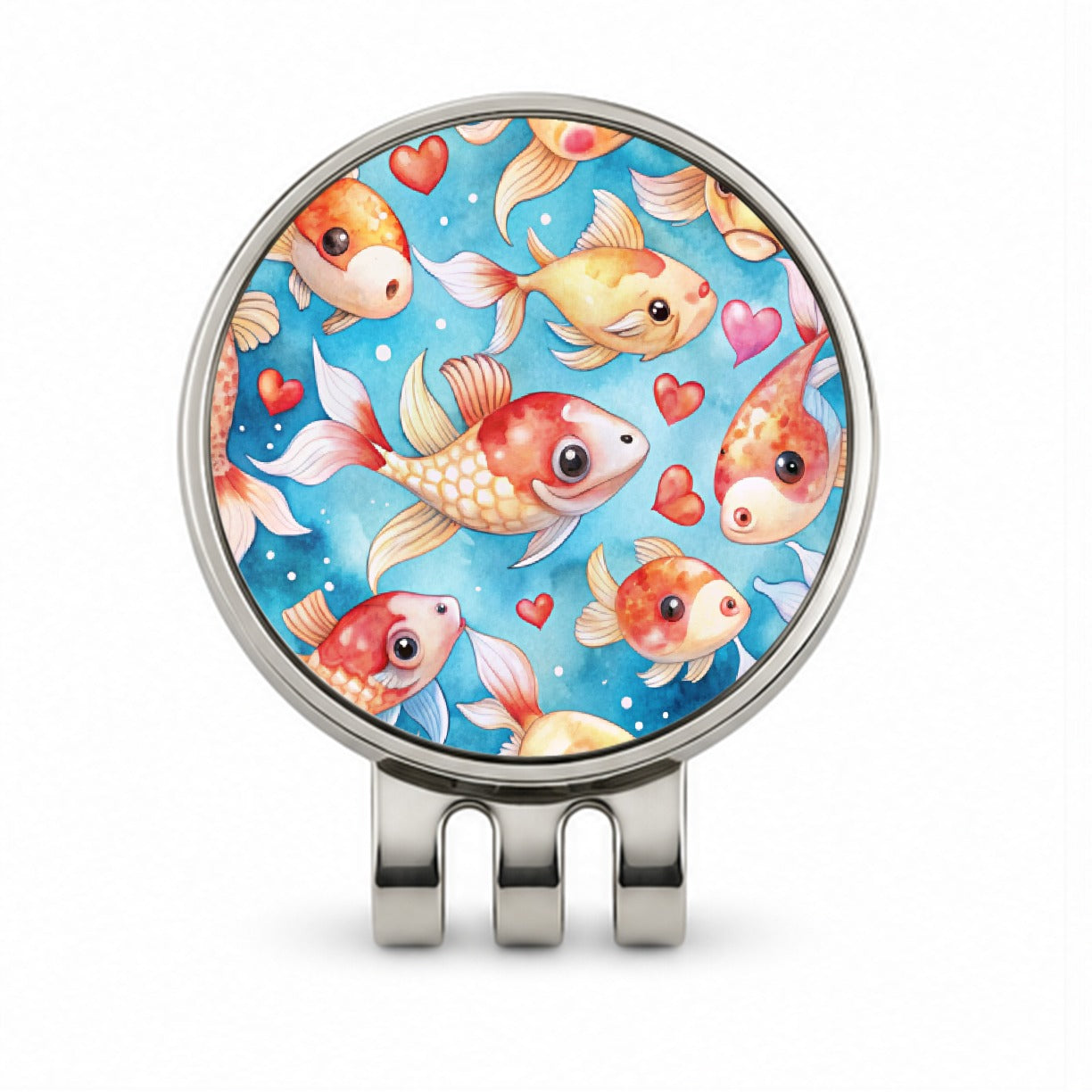 Cute Koi Fishes Hearts Watercolor Golf Hat Clip with Ball Marker