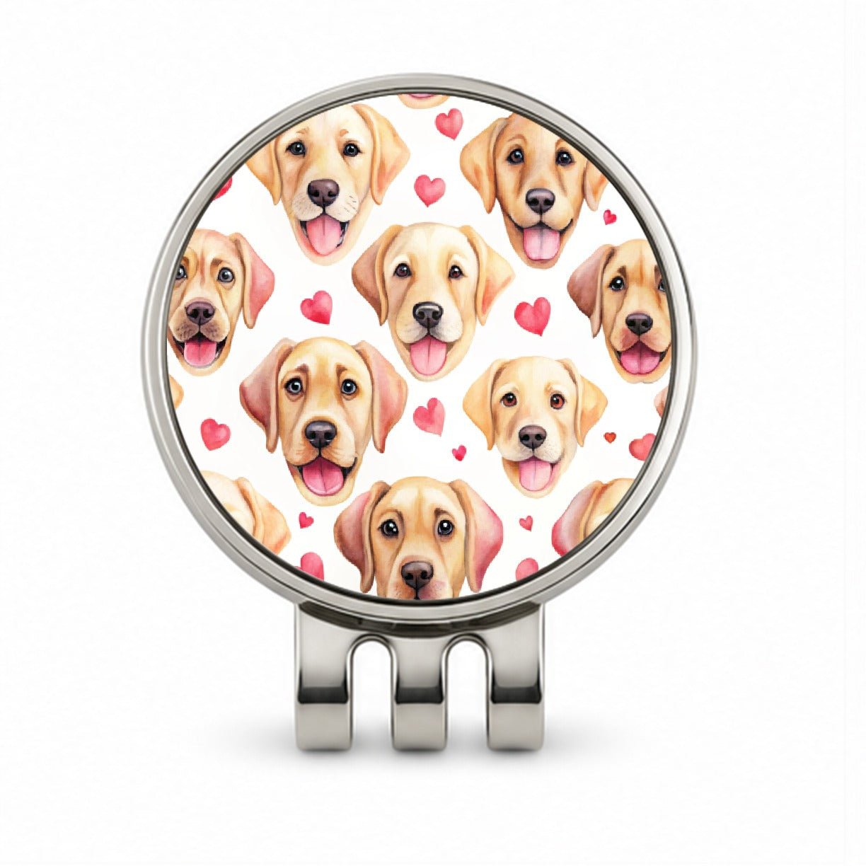 Cute Labrador Retriever Dog Faces Hearts Golf Hat Clip with Ball Marker