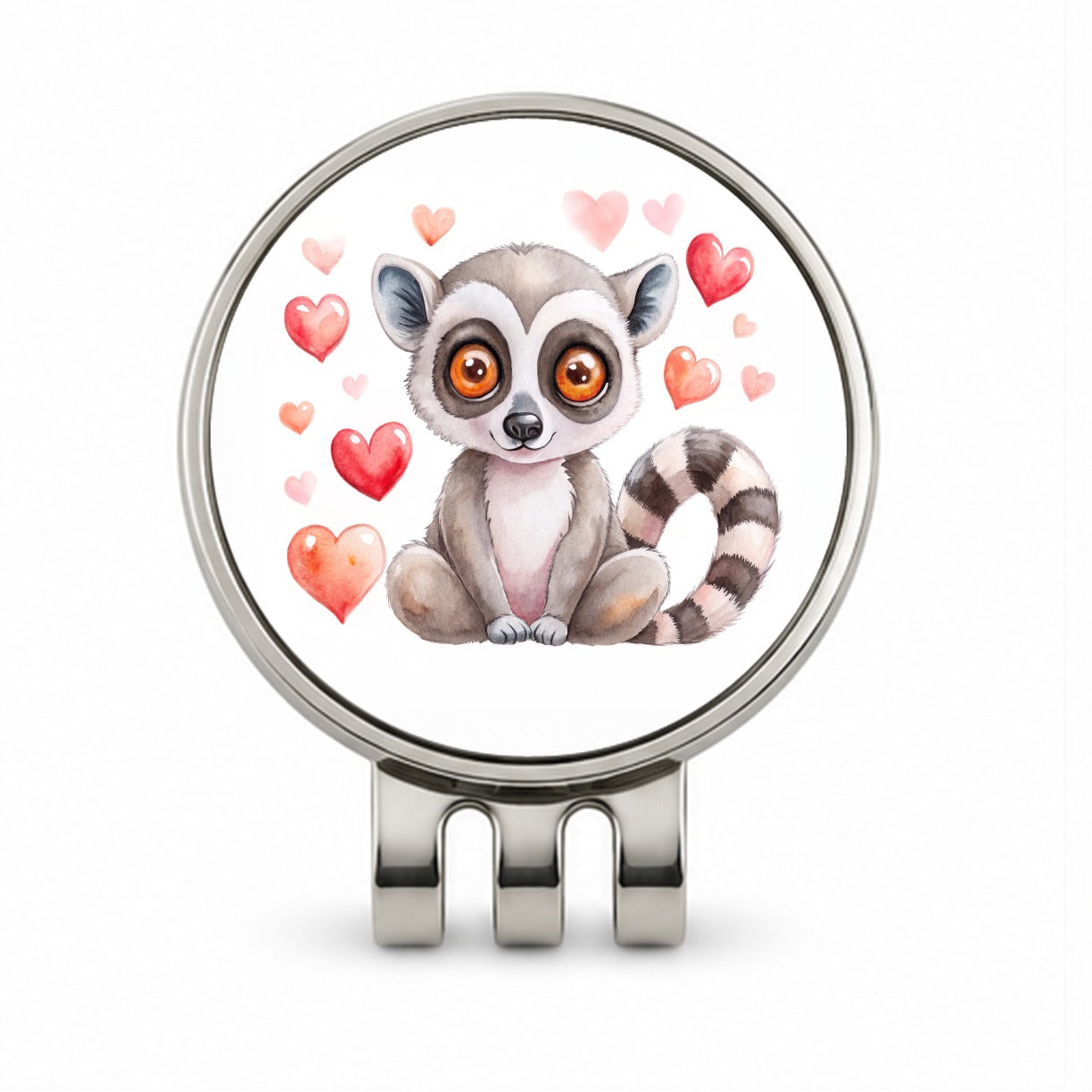 Cute Lemur Hearts Watercolor Golf Hat Clip with Ball Marker