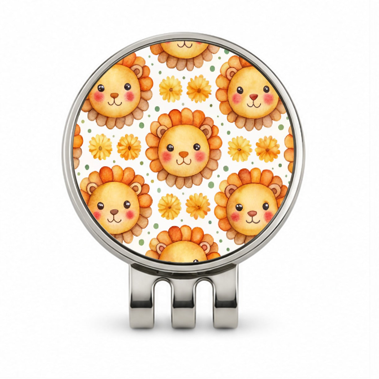 Cute Lion Faces Watercolor Golf Hat Clip with Ball Marker