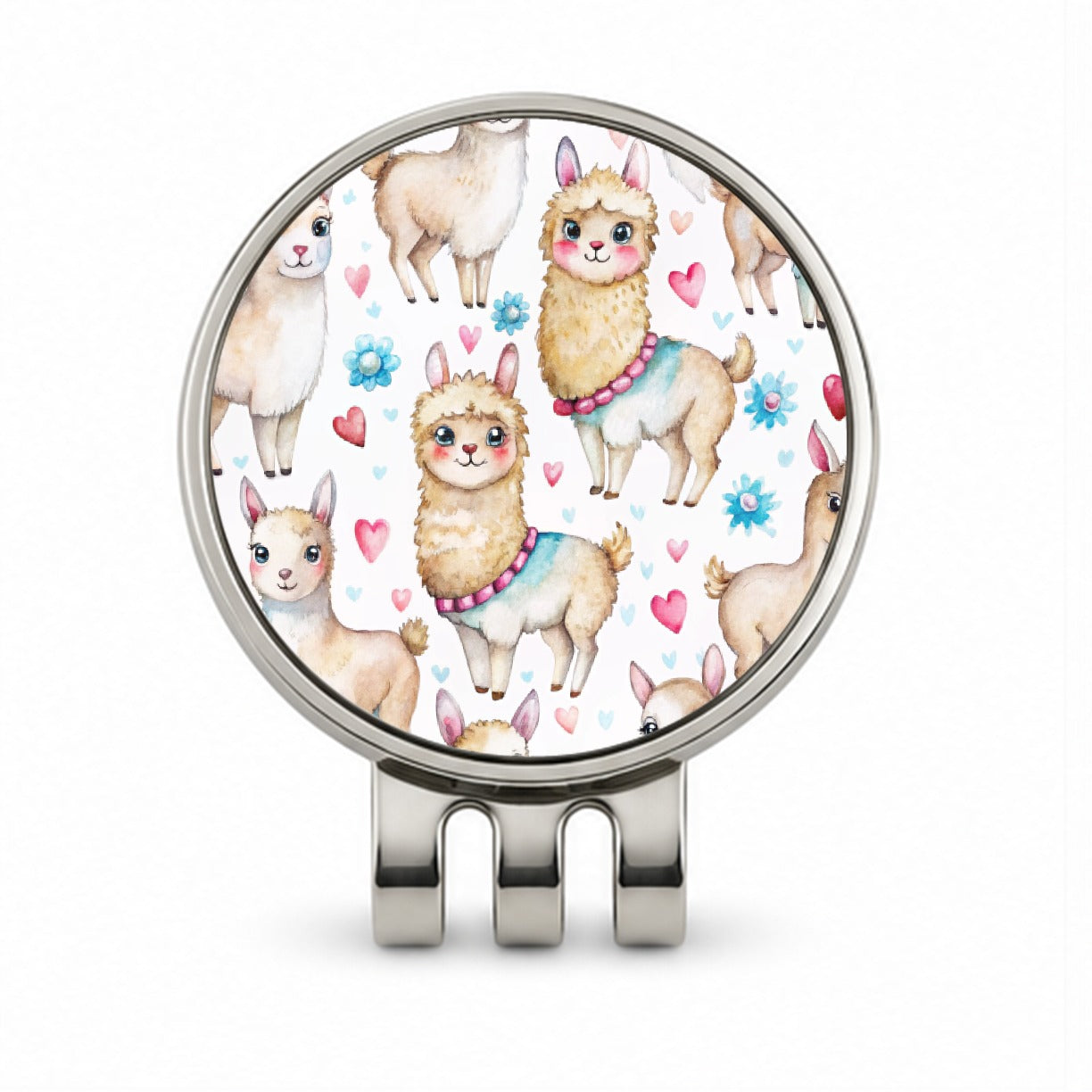 Cute Llamas Hearts Watercolor Golf Hat Clip with Ball Marker