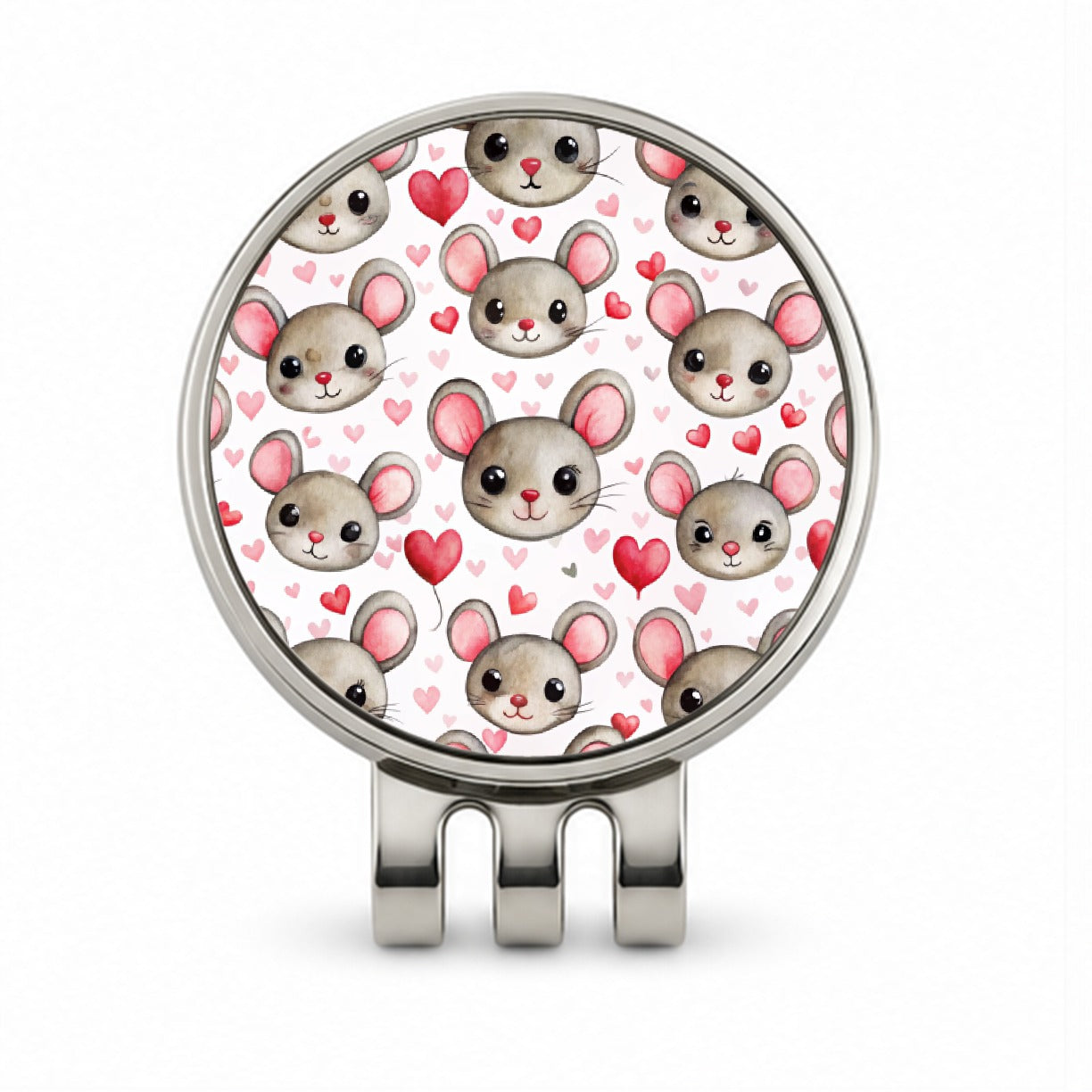 Cute Mouse Faces Hearts Watercolor Golf Hat Clip with Ball Marker