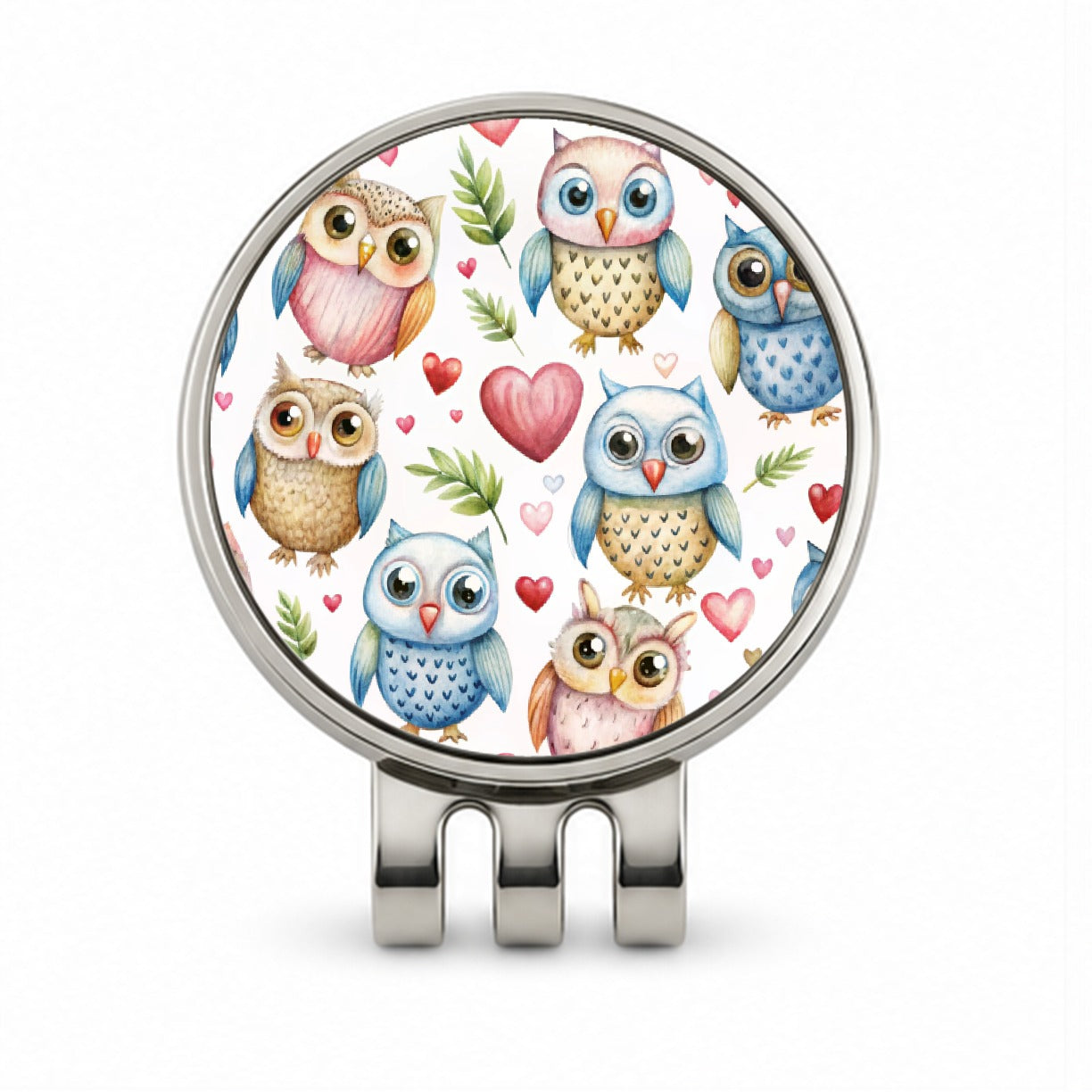 Cute Owls Hearts Watercolor Golf Hat Clip with Ball Marker