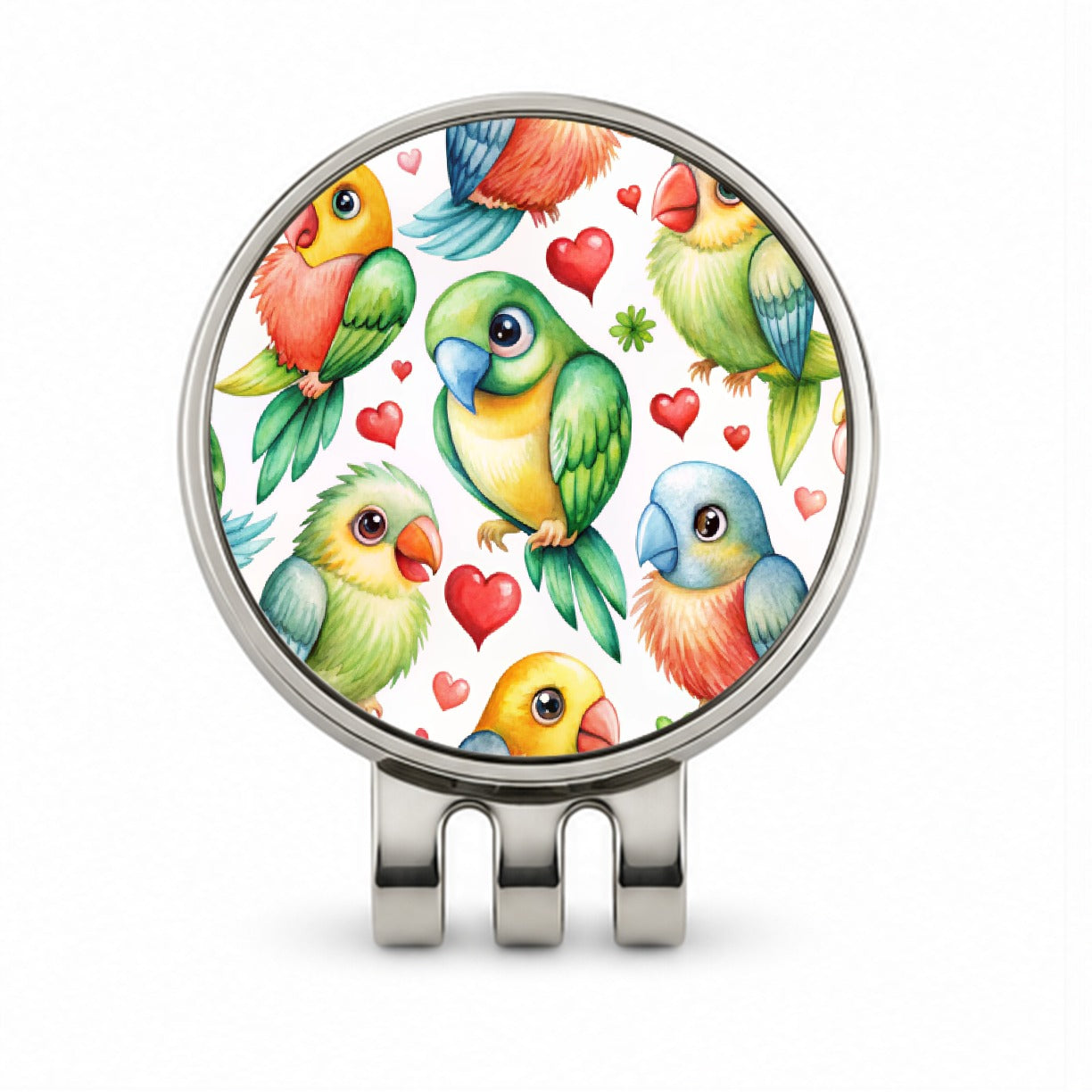 Cute Parrots Hearts Watercolor Golf Hat Clip with Ball Marker