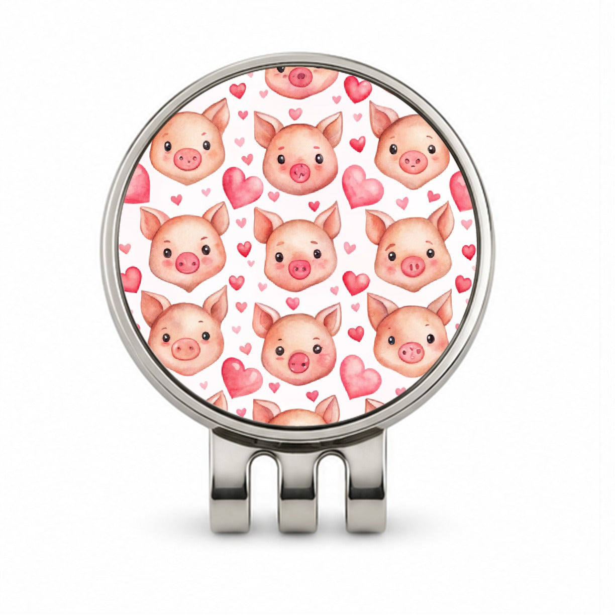 Cute Pig Faces Hearts Watercolor Golf Hat Clip with Ball Marker