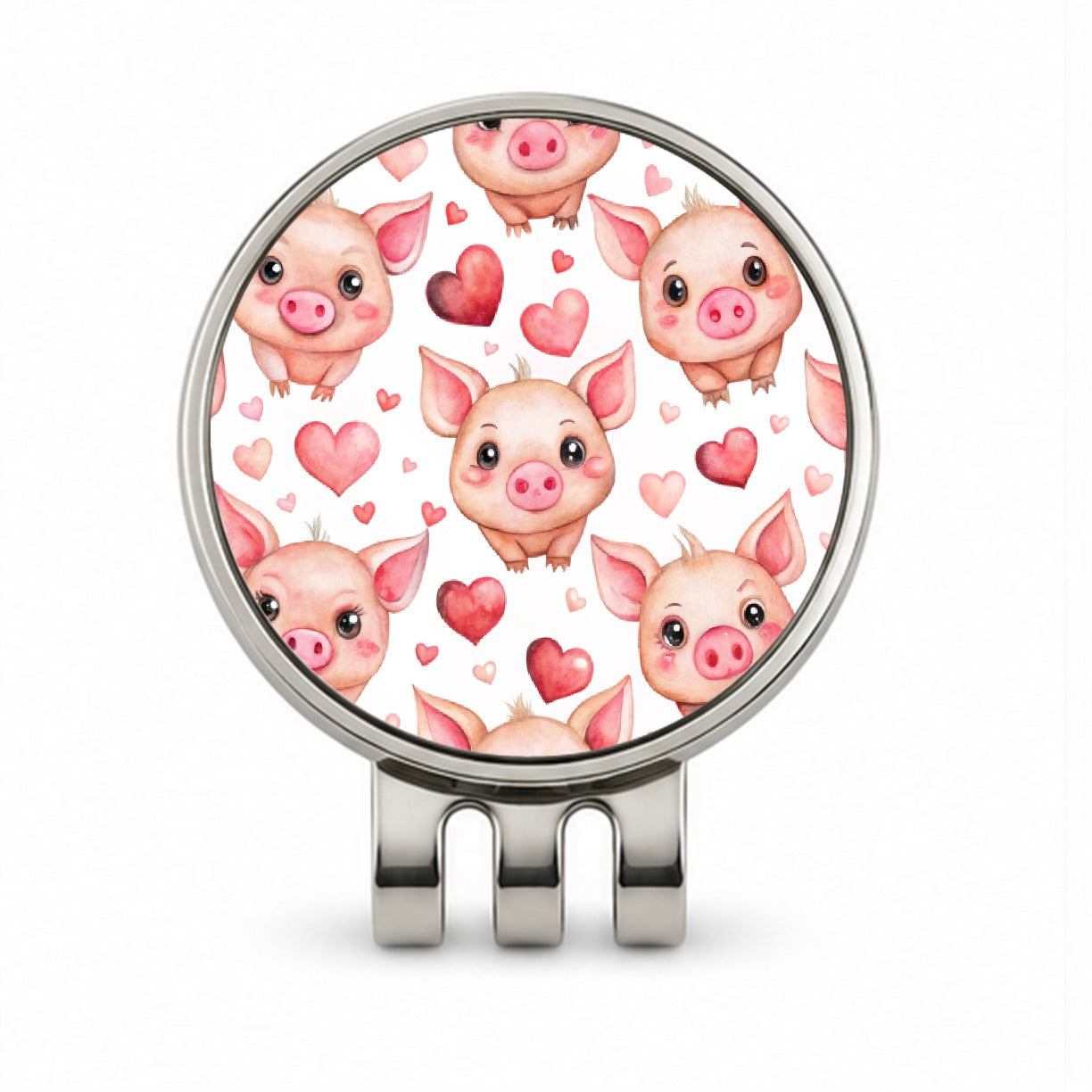 Cute Pigs Hearts Watercolor Golf Hat Clip with Ball Marker