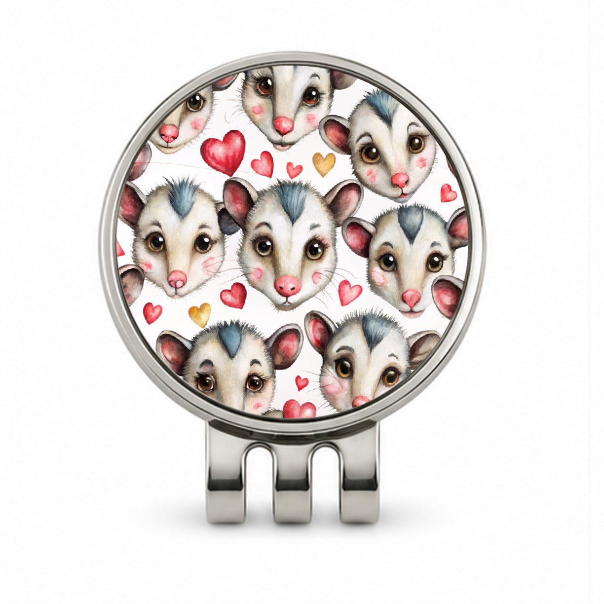 Cute Possum Faces Hearts Watercolor Golf Hat Clip with Ball Marker