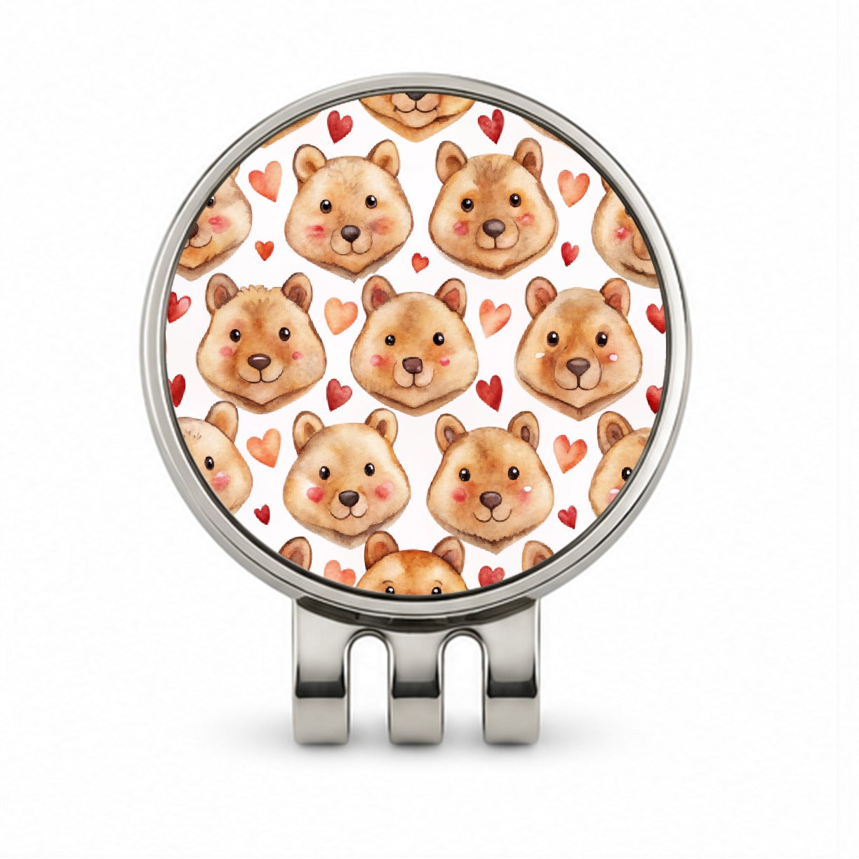 Cute Quokka Faces Hearts Watercolor Golf Hat Clip with Ball Marker