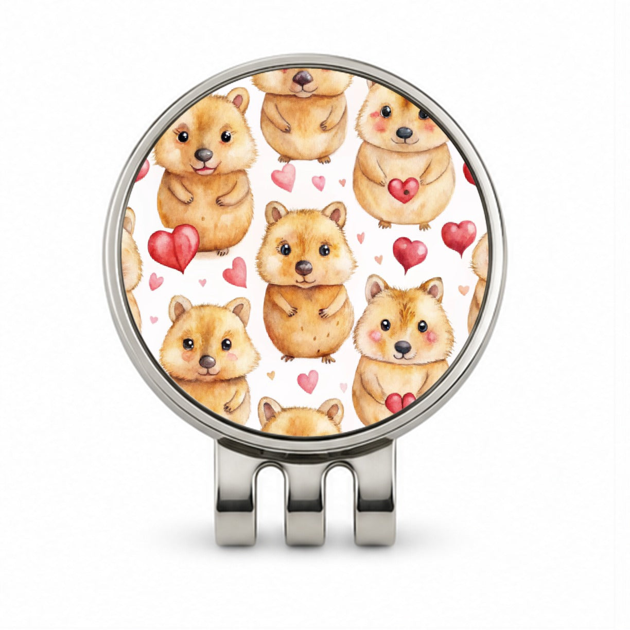 Cute Quokkas Hearts Watercolor Golf Hat Clip with Ball Marker