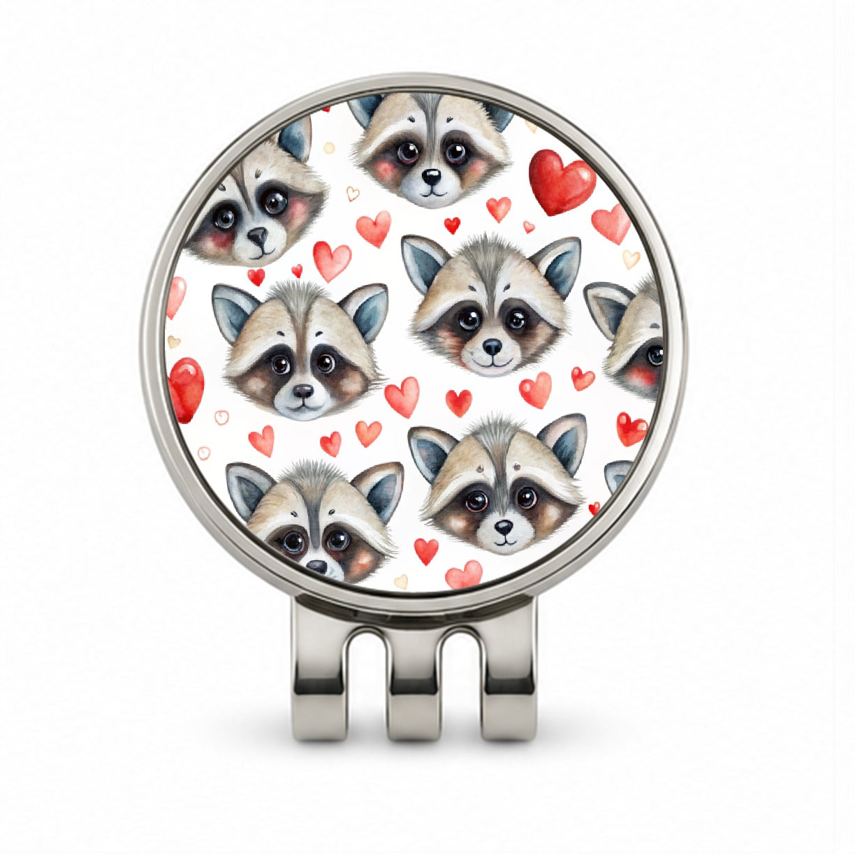 Cute Raccoon Faces Hearts Golf Hat Clip with Ball Marker