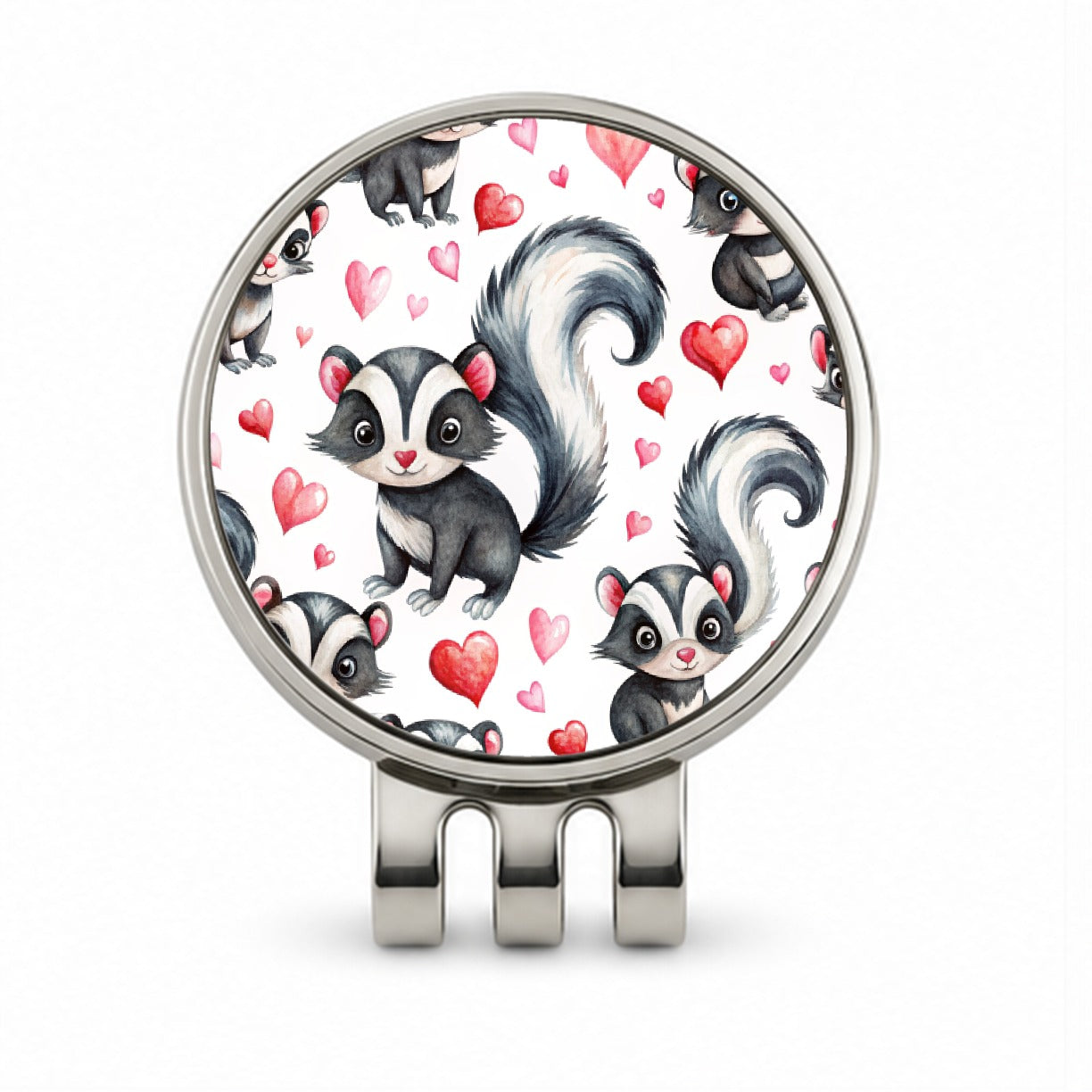 Cute Skunks Hearts Watercolor Golf Hat Clip with Ball Marker