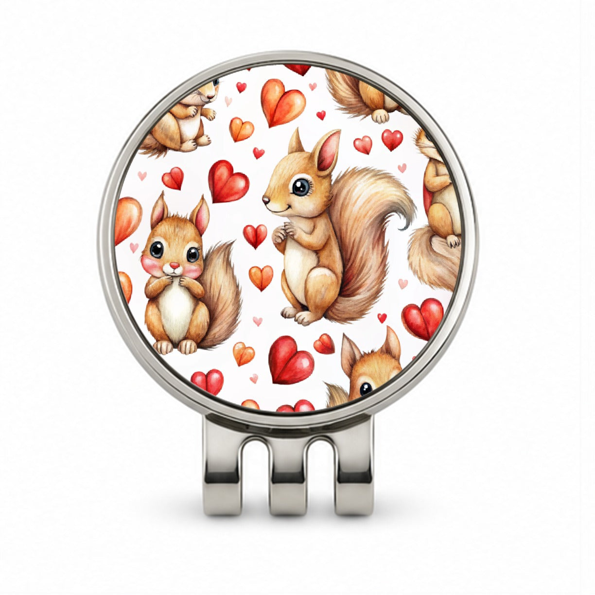 Cute Squirrels Hearts Watercolor Golf Hat Clip with Ball Marker