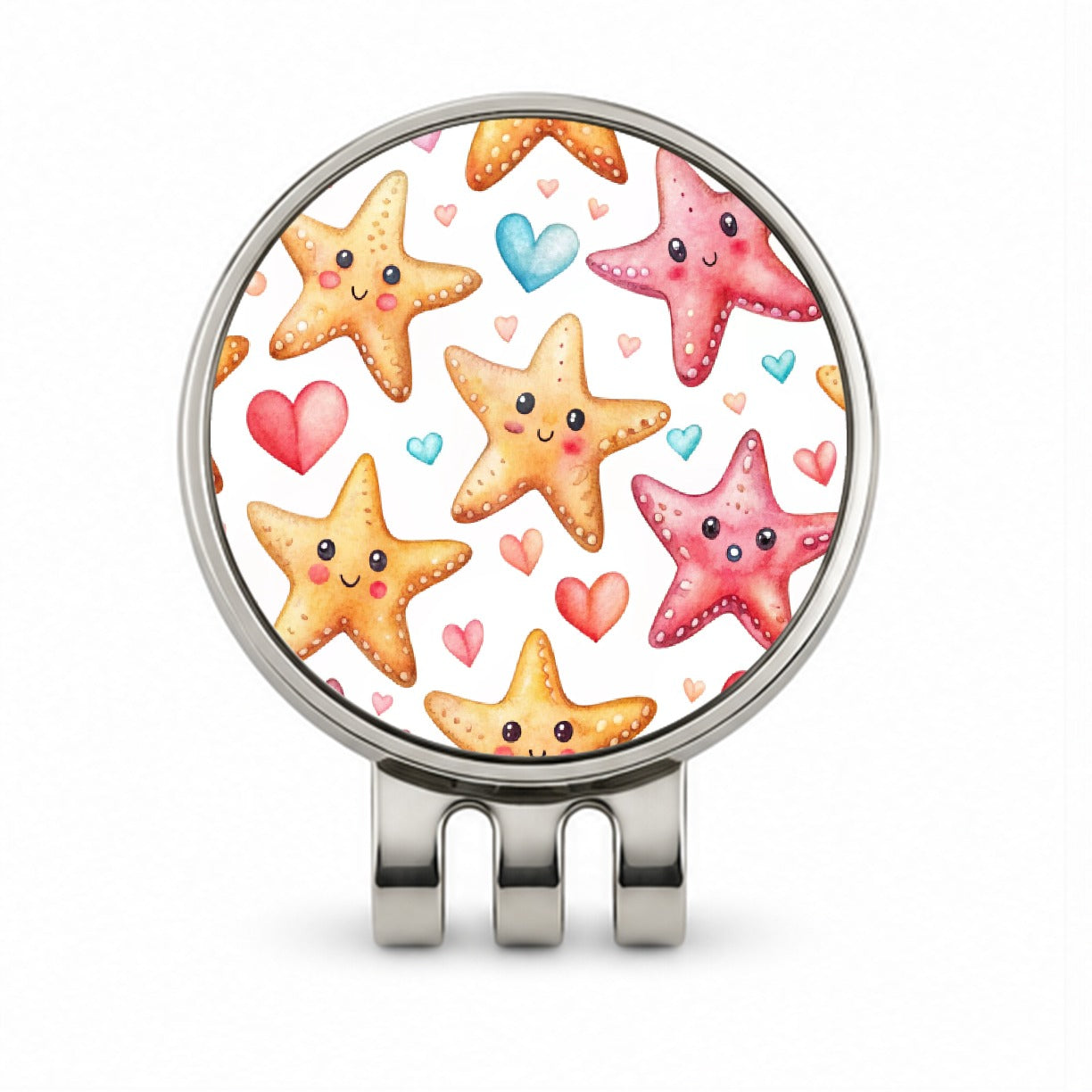 Cute Starfish Hearts Watercolor Golf Hat Clip with Ball Marker