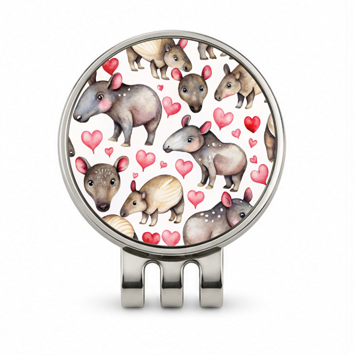 Cute Tapirs Hearts Watercolor Golf Hat Clip with Ball Marker