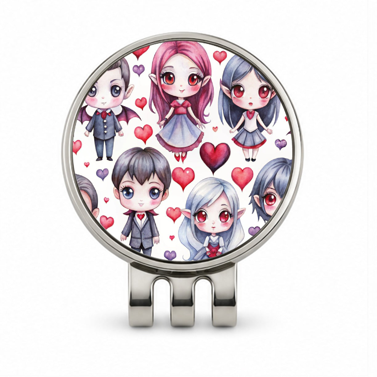 Cute Vampires Hearts Watercolor Golf Hat Clip with Ball Marker