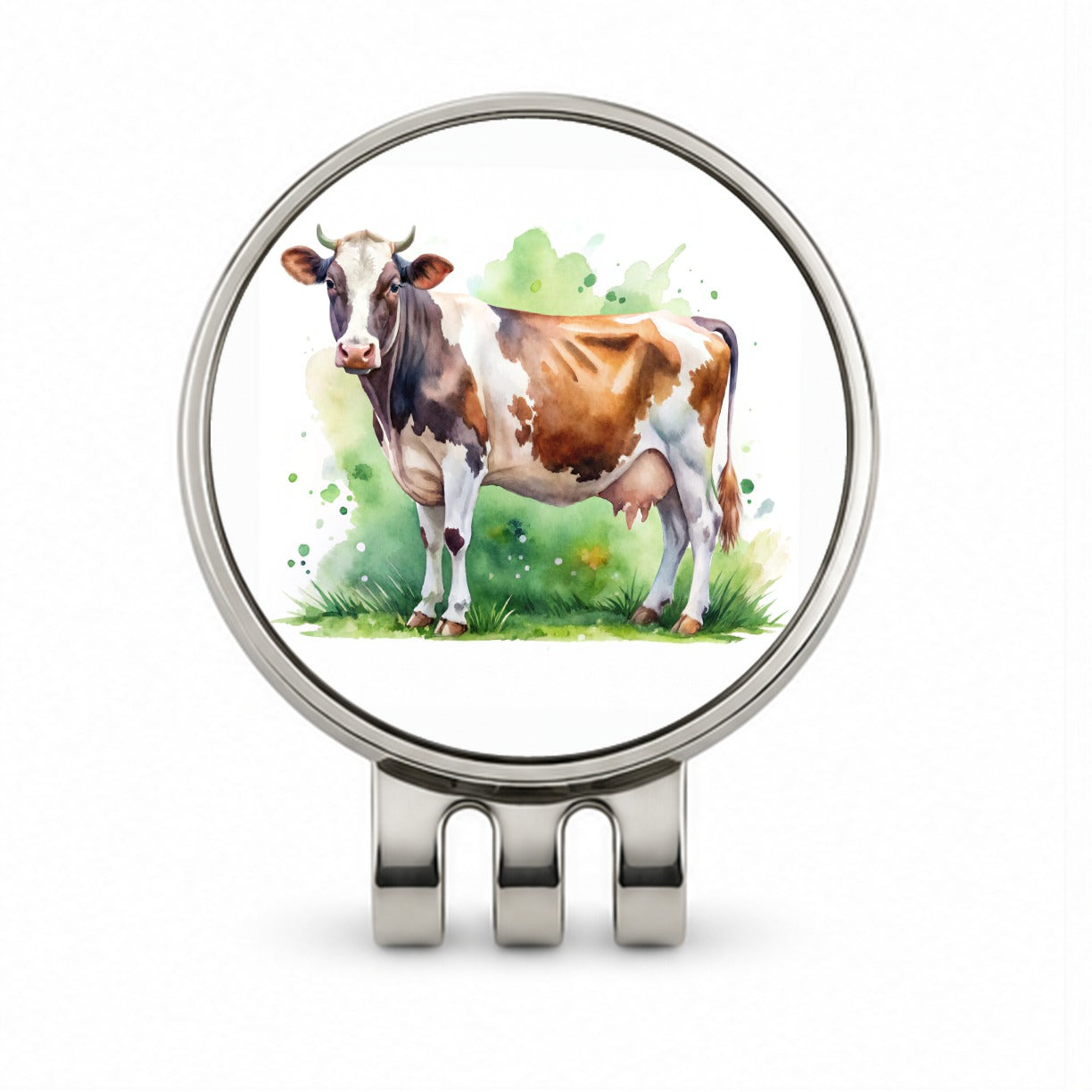 Dairy Cow Watercolor Golf Hat Clip with Ball Marker