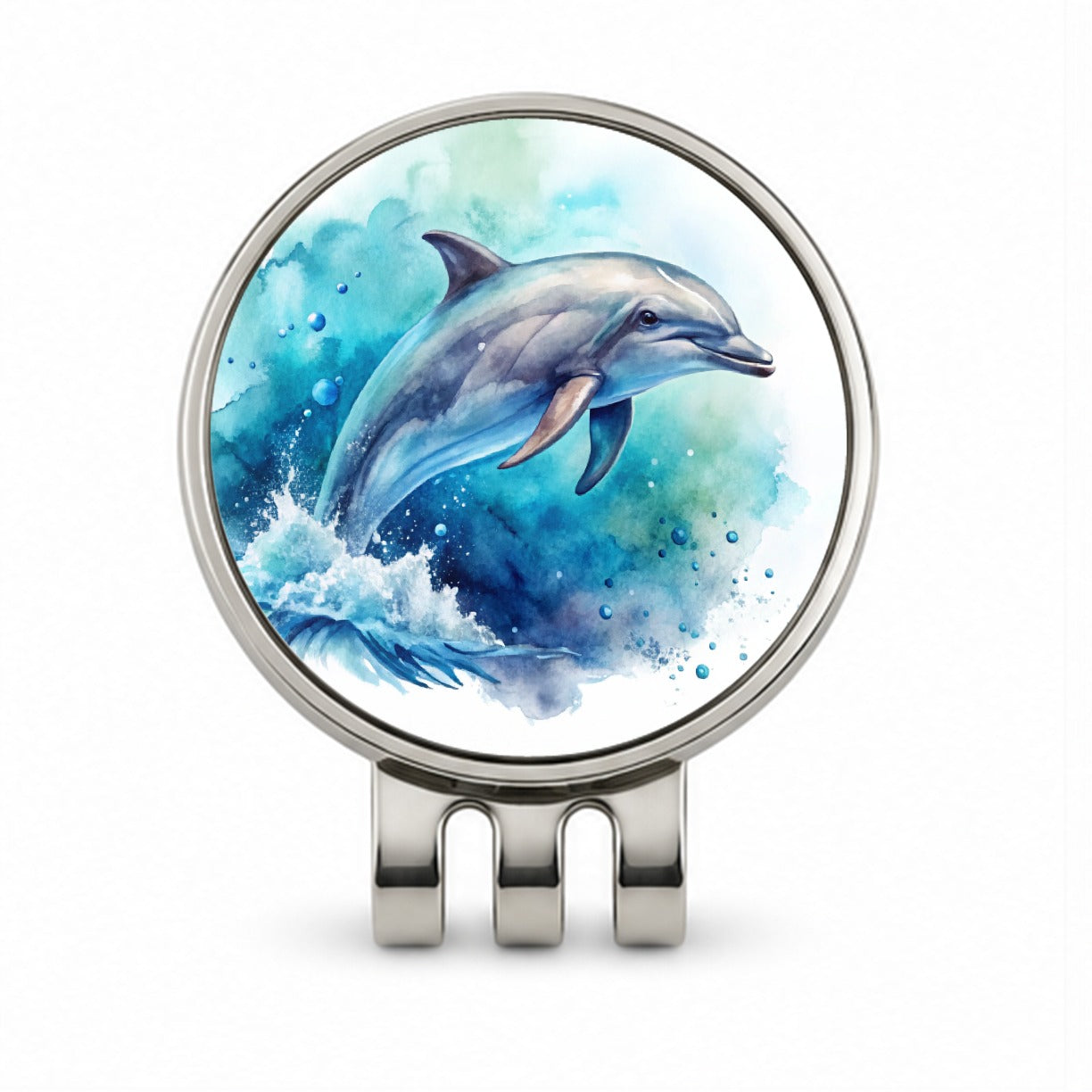 Dolphin In Ocean Watercolor Golf Hat Clip with Ball Marker