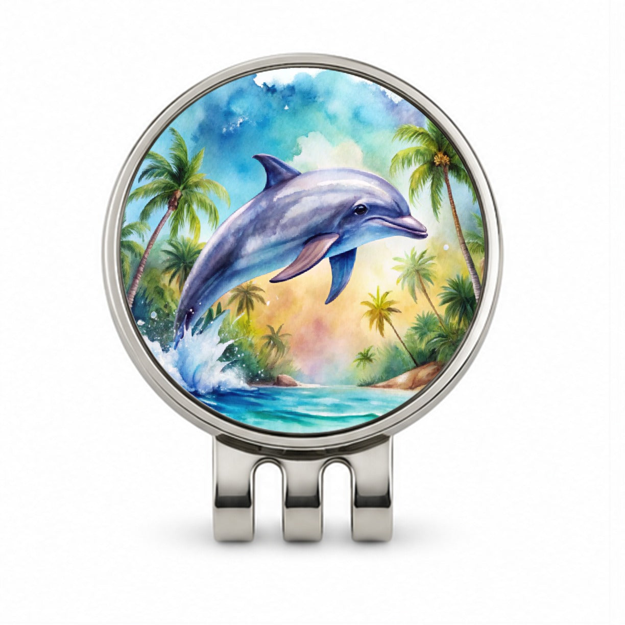 Dolphin Tropical Watercolor Design Golf Hat Clip with Ball Marker