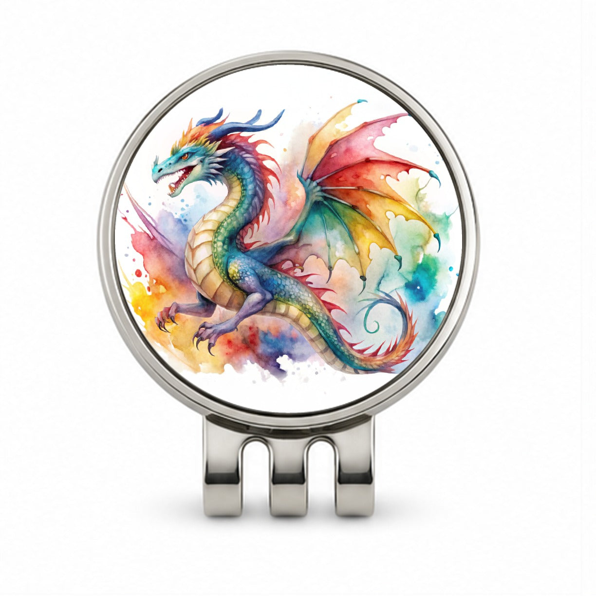 Dragon Watercolor Design Golf Hat Clip with Ball Marker