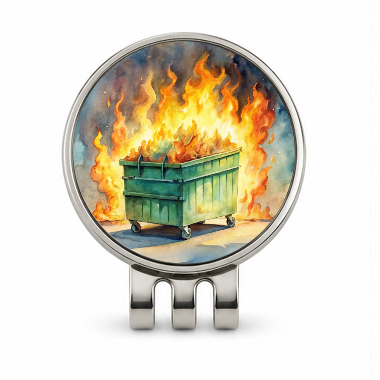 Dumpster Fire Watercolor Trash Golf Hat Clip with Ball Marker