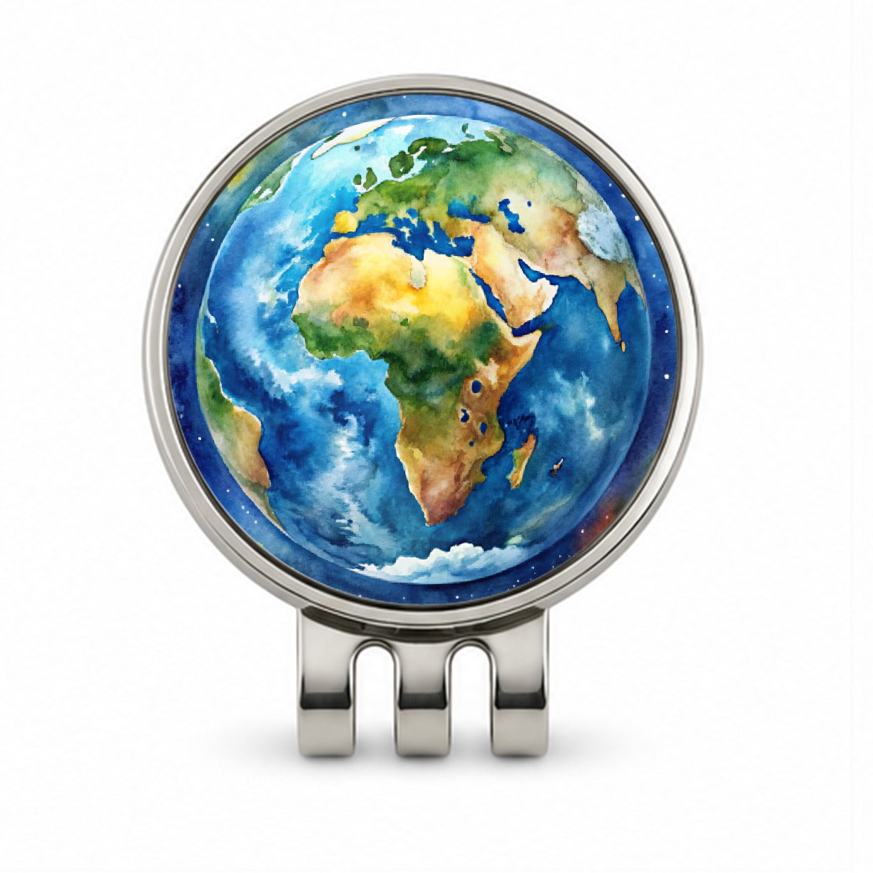 Earth Africa Asia Europe From Space Watercolor Golf Hat Clip with Ball Marker