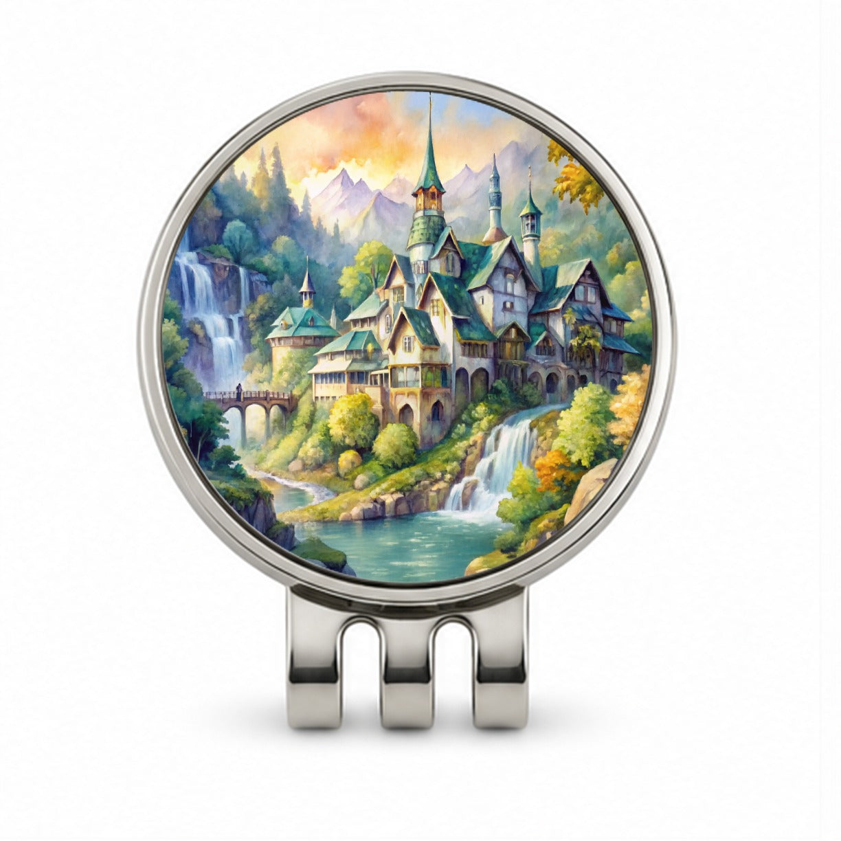 Elvish Elven Castle Fantasy Beautiful Watercolor Golf Hat Clip with Ball Marker