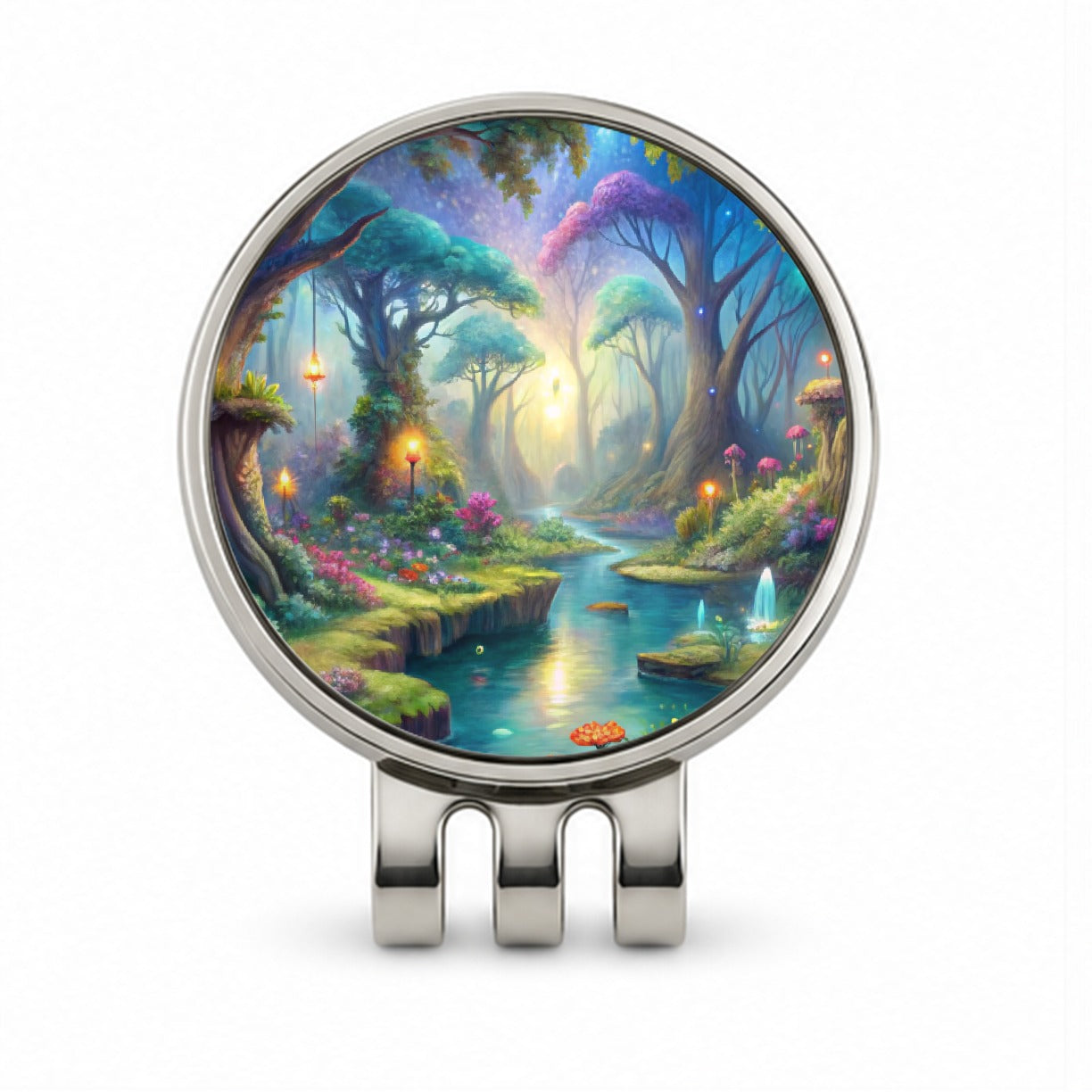 Fairy Forest Trees Fantasy Watercolor Design Golf Hat Clip with Ball Marker