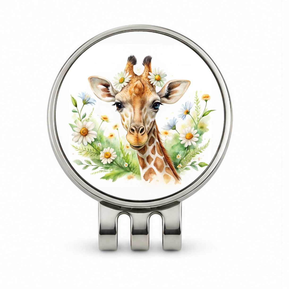 Giraffe Watercolor Design With Daisies Golf Hat Clip with Ball Marker