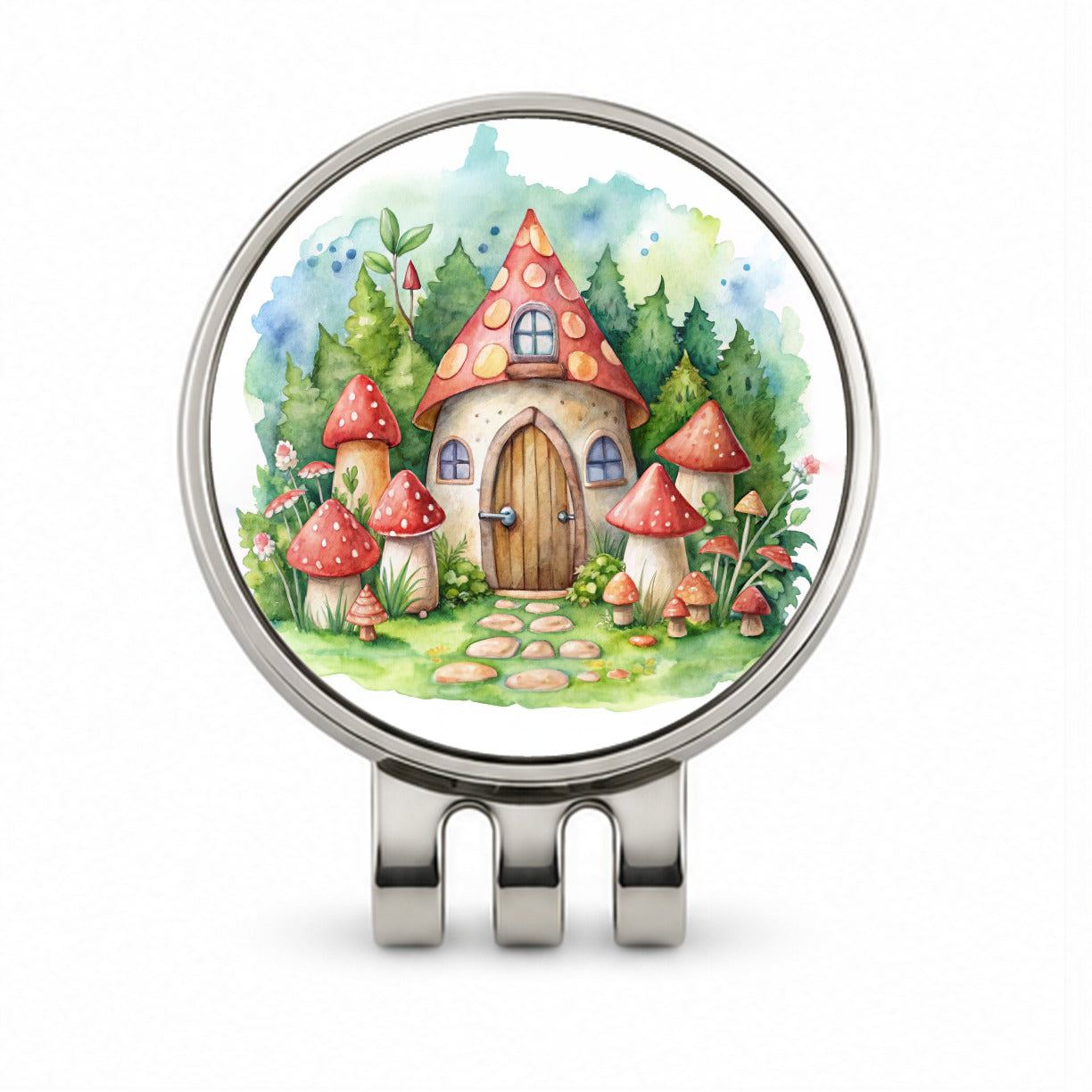 Gnome House Red Roof Watercolor Cute Golf Hat Clip with Ball Marker