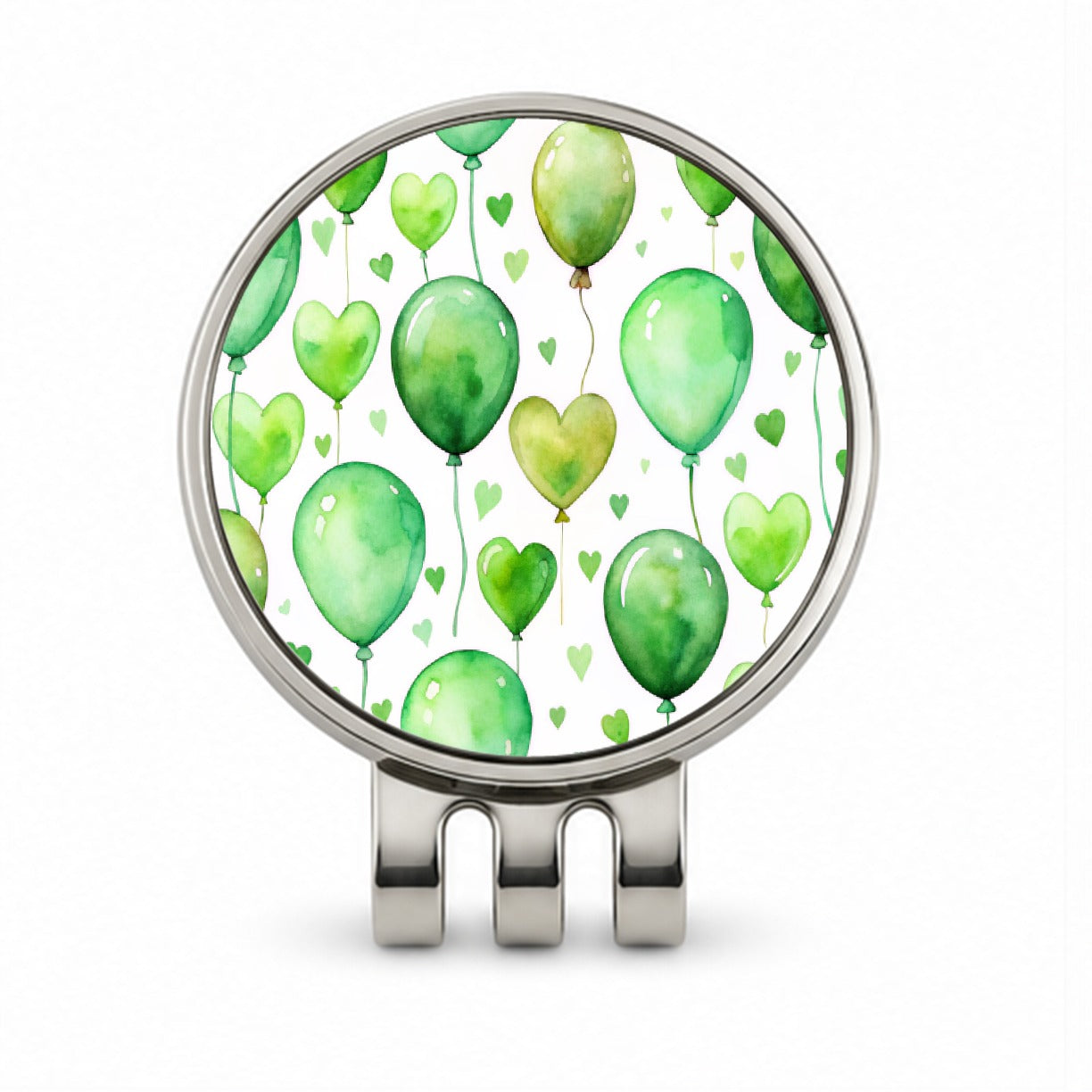 Green Balloons Hearts Watercolor Birthday Golf Hat Clip with Ball Marker